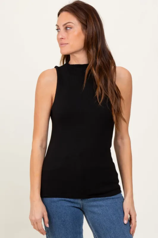 Black Ribbed Sleeveless Mock Neck Top sold by Pinkblush