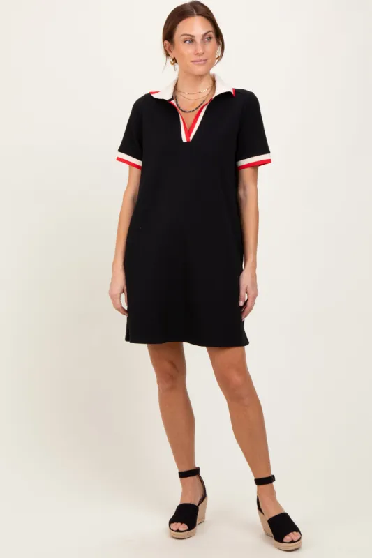 Black Contrast Trim Mini Polo Dress sold by Pinkblush