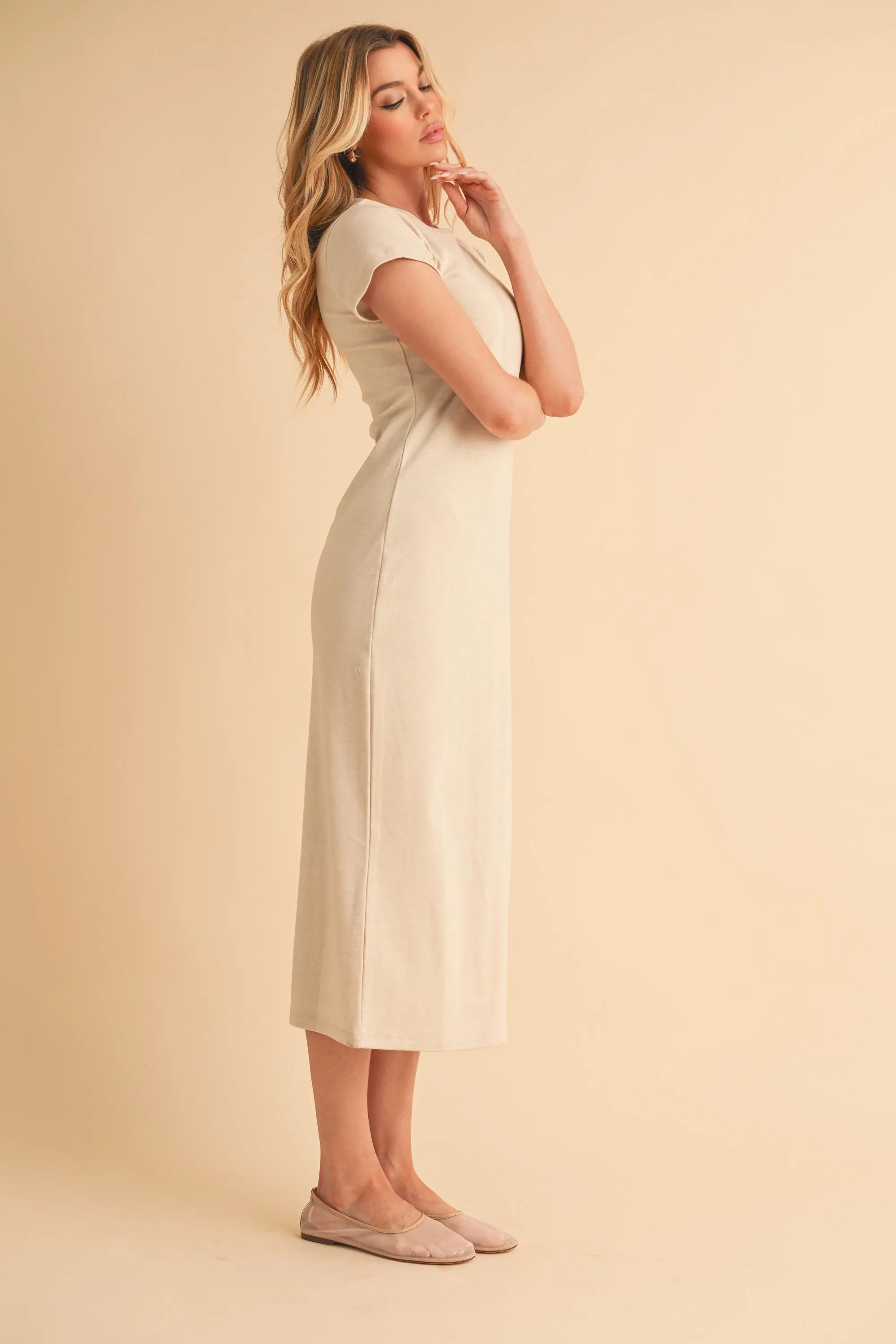 Cream Basic Crewneck Midi Dress sold by Pinkblush product image thumbnail 4