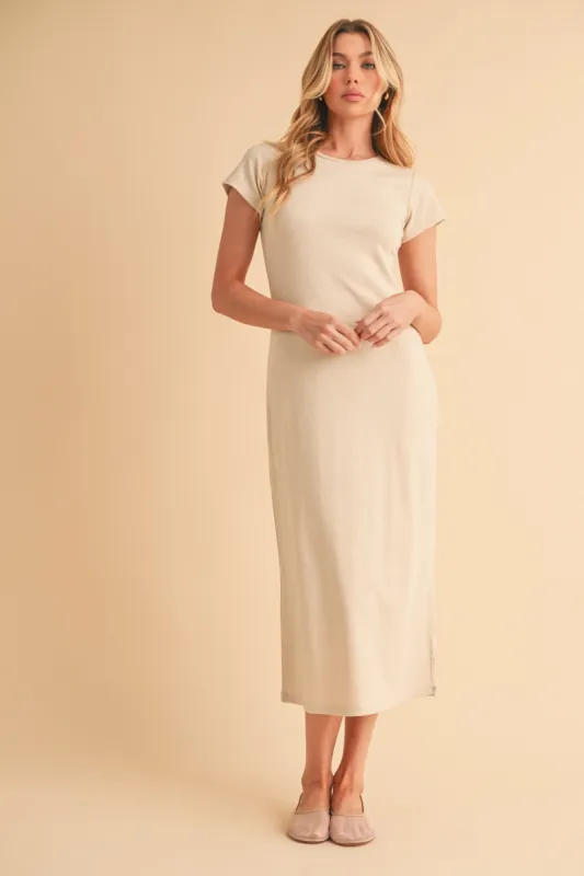 Cream Basic Crewneck Midi Dress sold by Pinkblush