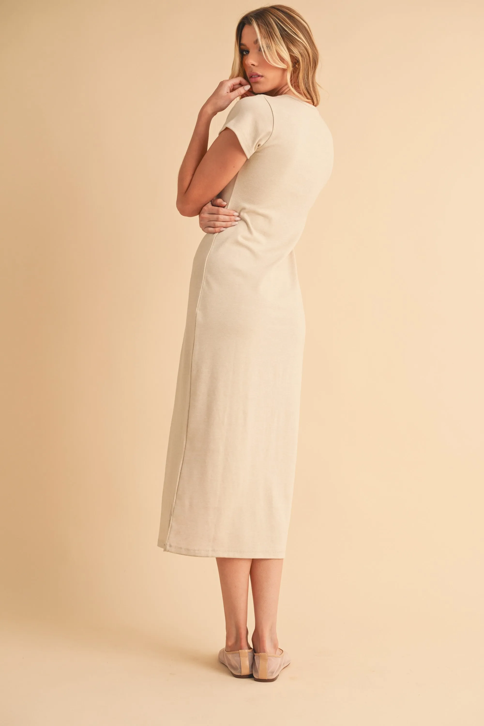 Cream Basic Crewneck Midi Dress sold by Pinkblush product image thumbnail 5