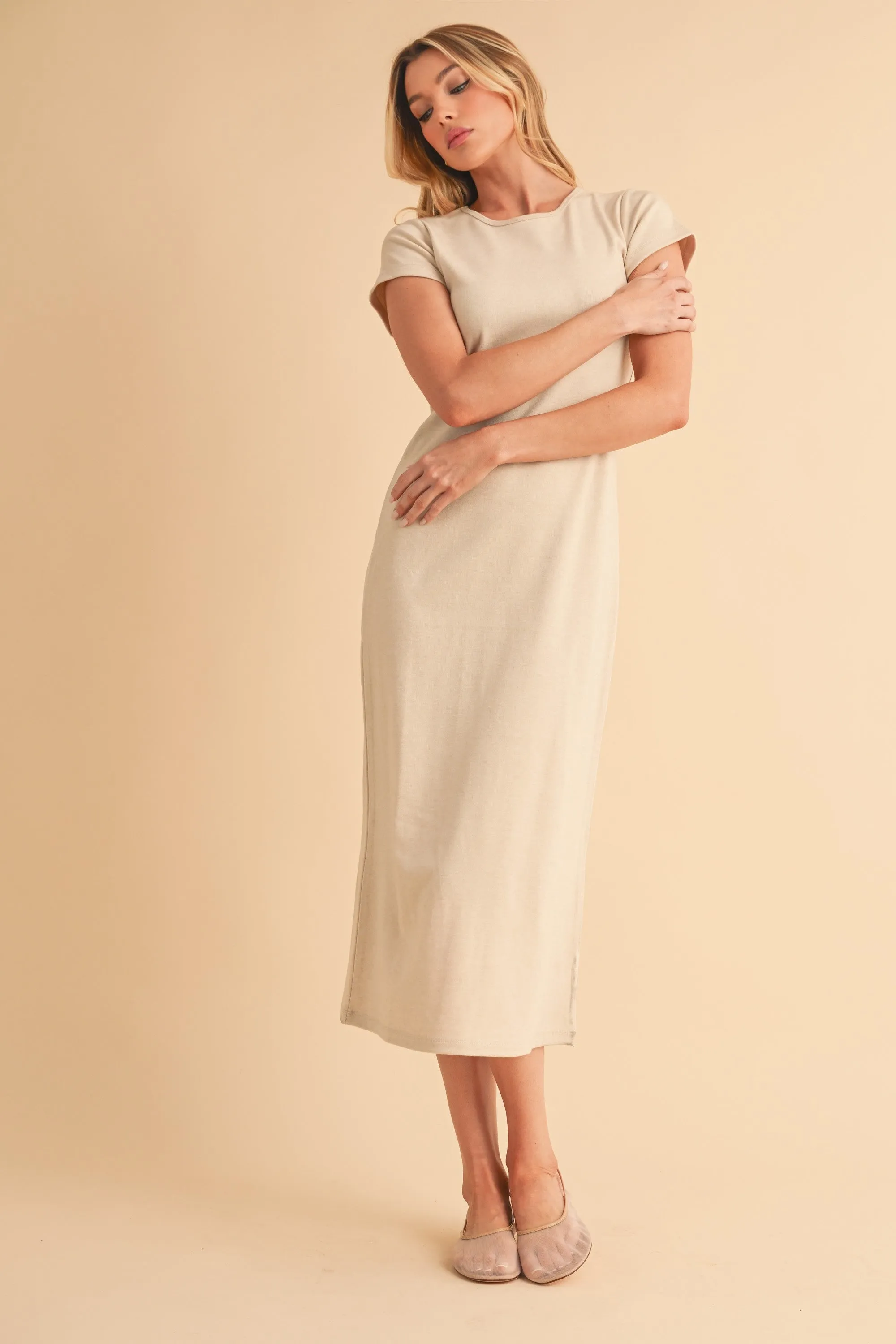 Cream Basic Crewneck Midi Dress sold by Pinkblush product image thumbnail 3