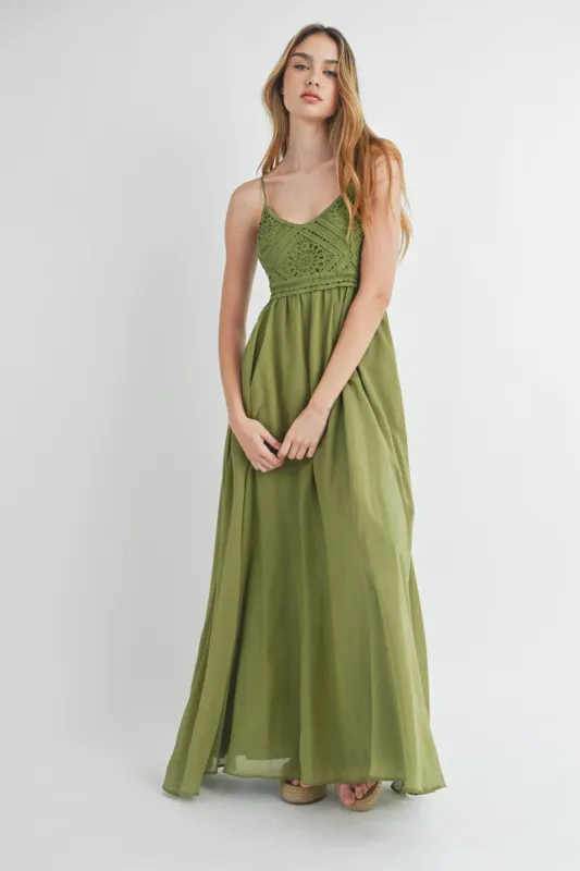Green Crochet Bodice Maxi Dress sold by Pinkblush