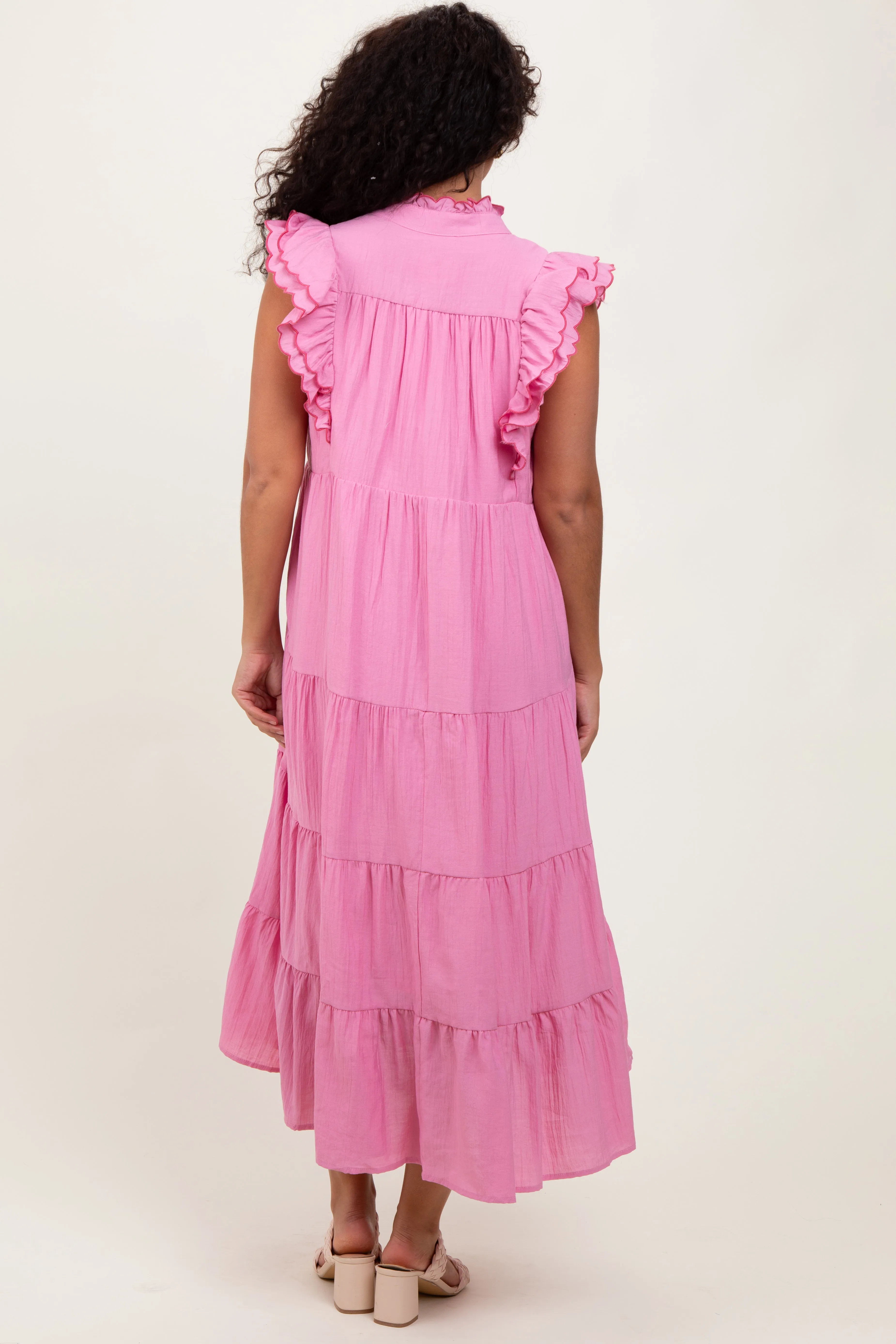 Pink Scallop Detail Tiered Midi Dress sold by Pinkblush product image thumbnail 4