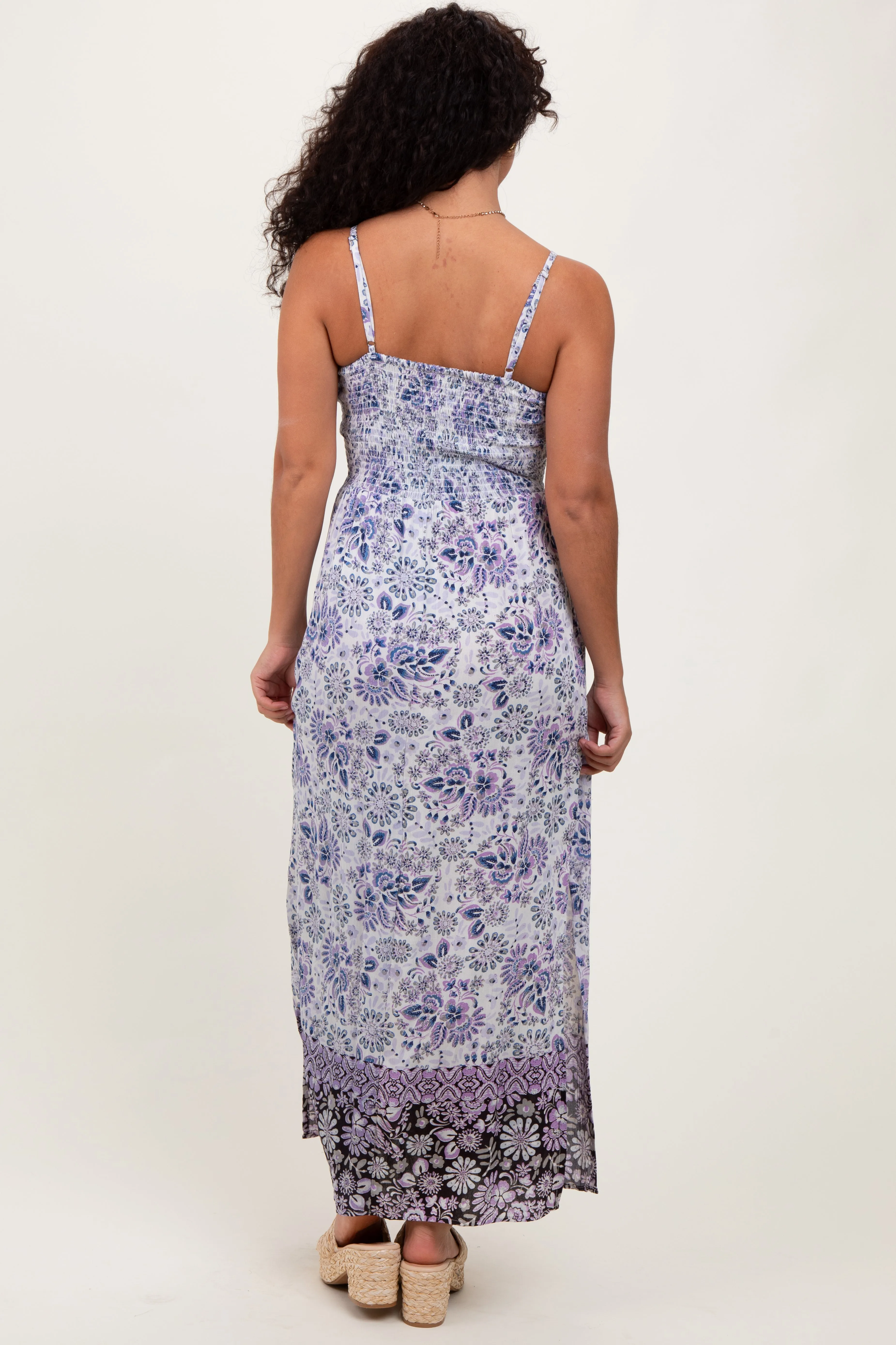 Blue Floral Front Cutout Side Slit Maxi Dress sold by Pinkblush product image thumbnail 3