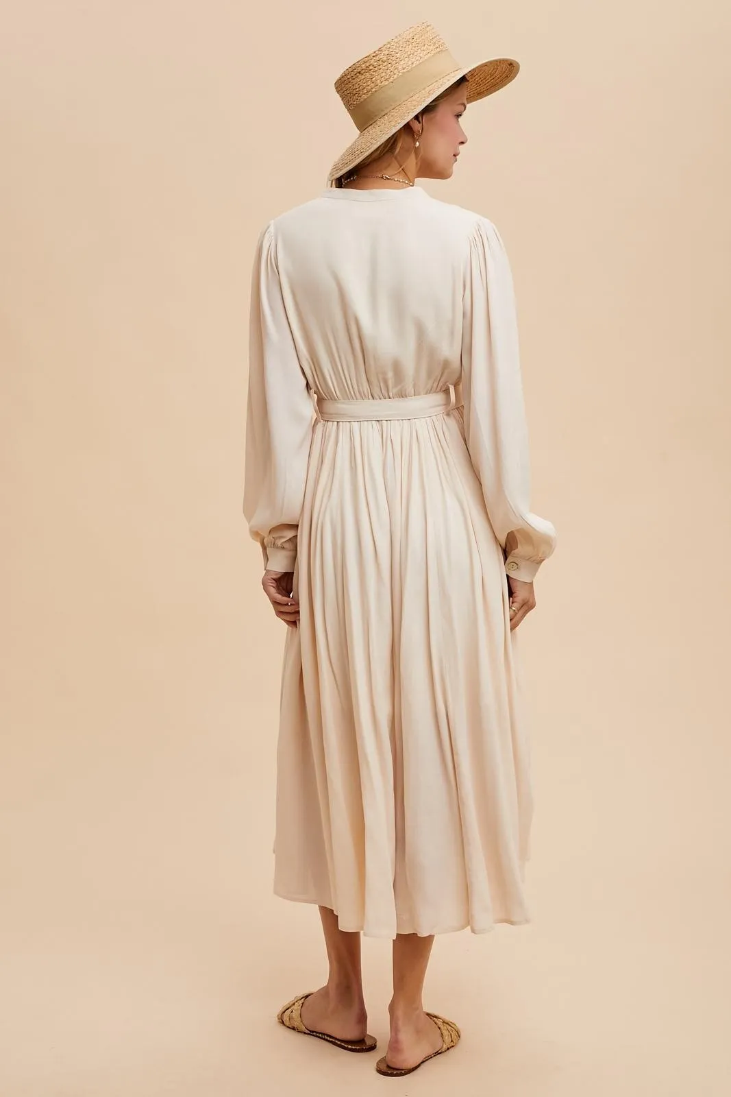 Beige Belted Long Sleeve Maxi Dress sold by Pinkblush product image thumbnail 4