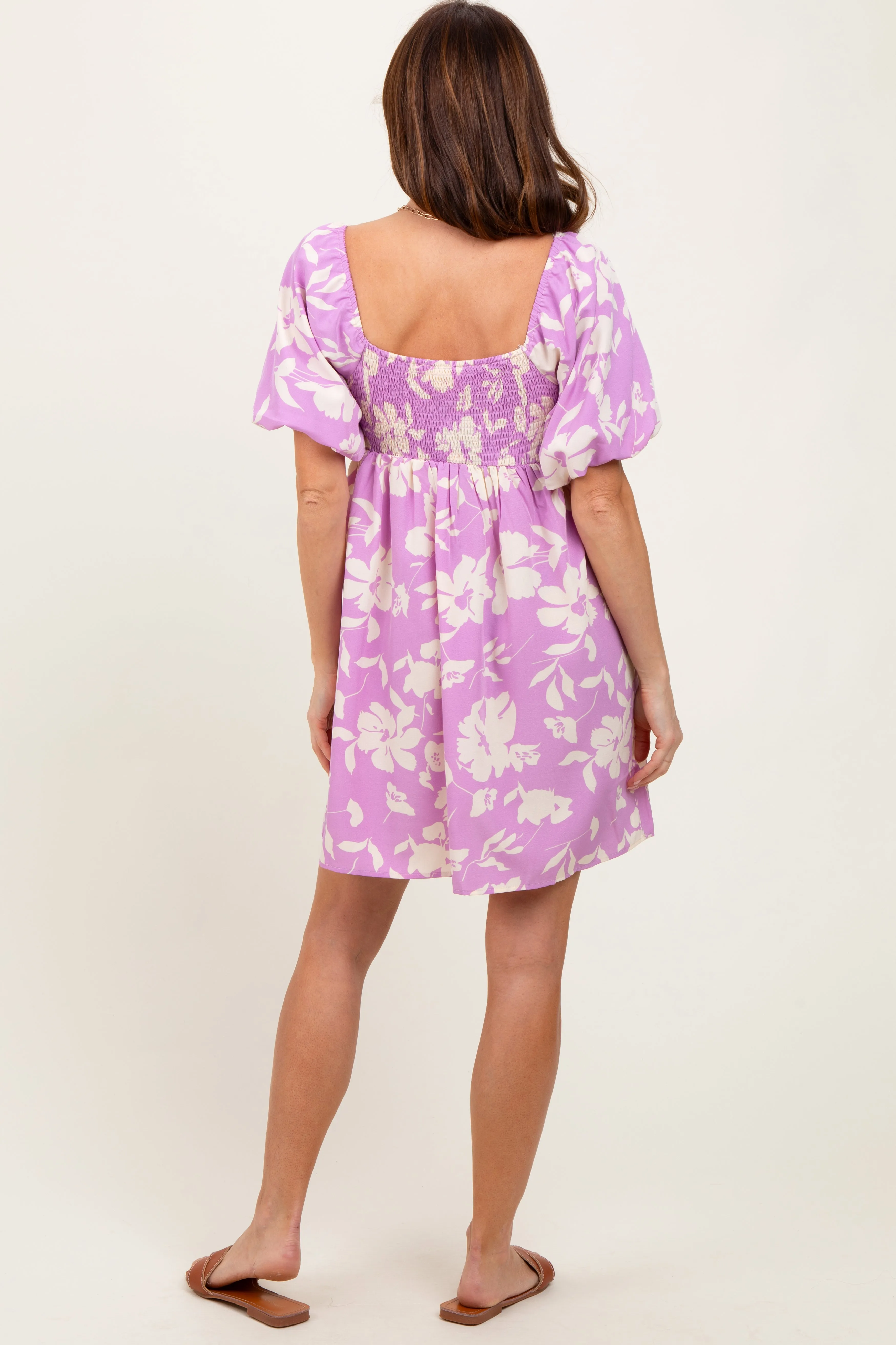 Lavender Floral Puff Sleeve Mini Dress sold by Pinkblush product image thumbnail 4