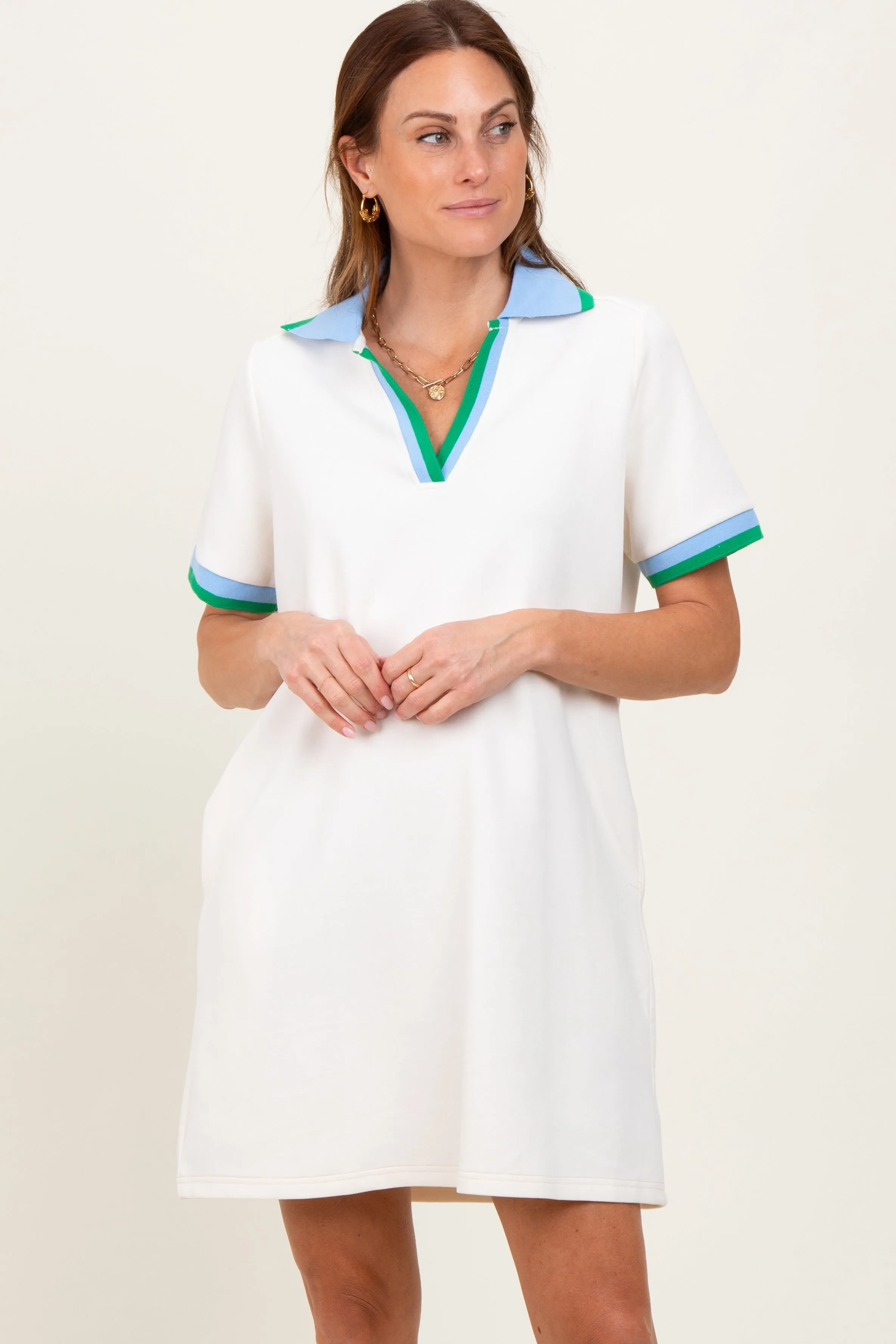 Cream Contrast Trim Mini Polo Dress sold by Pinkblush