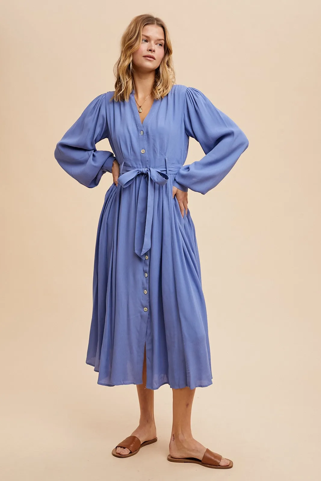 Blue Belted Long Sleeve Maxi Dress sold by Pinkblush product image thumbnail 3