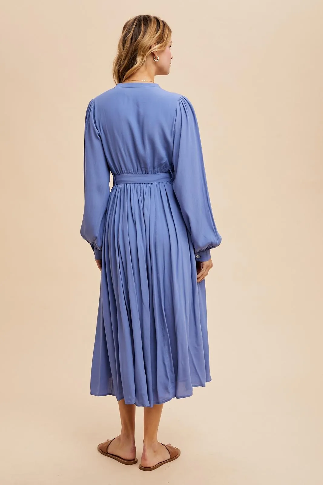 Blue Belted Long Sleeve Maxi Dress sold by Pinkblush product image thumbnail 4