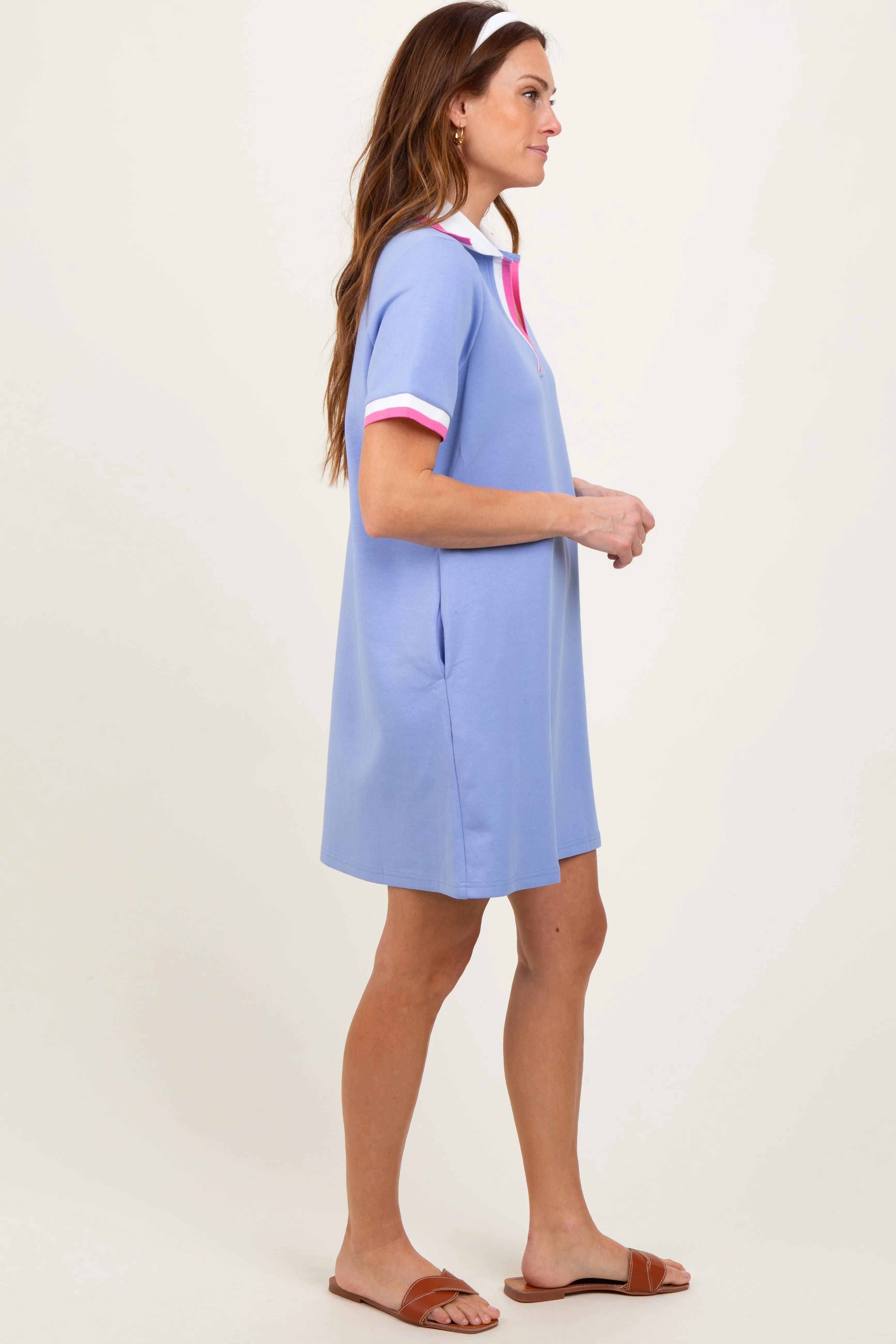 Blue Contrast Trim Mini Polo Dress sold by Pinkblush product image thumbnail 3