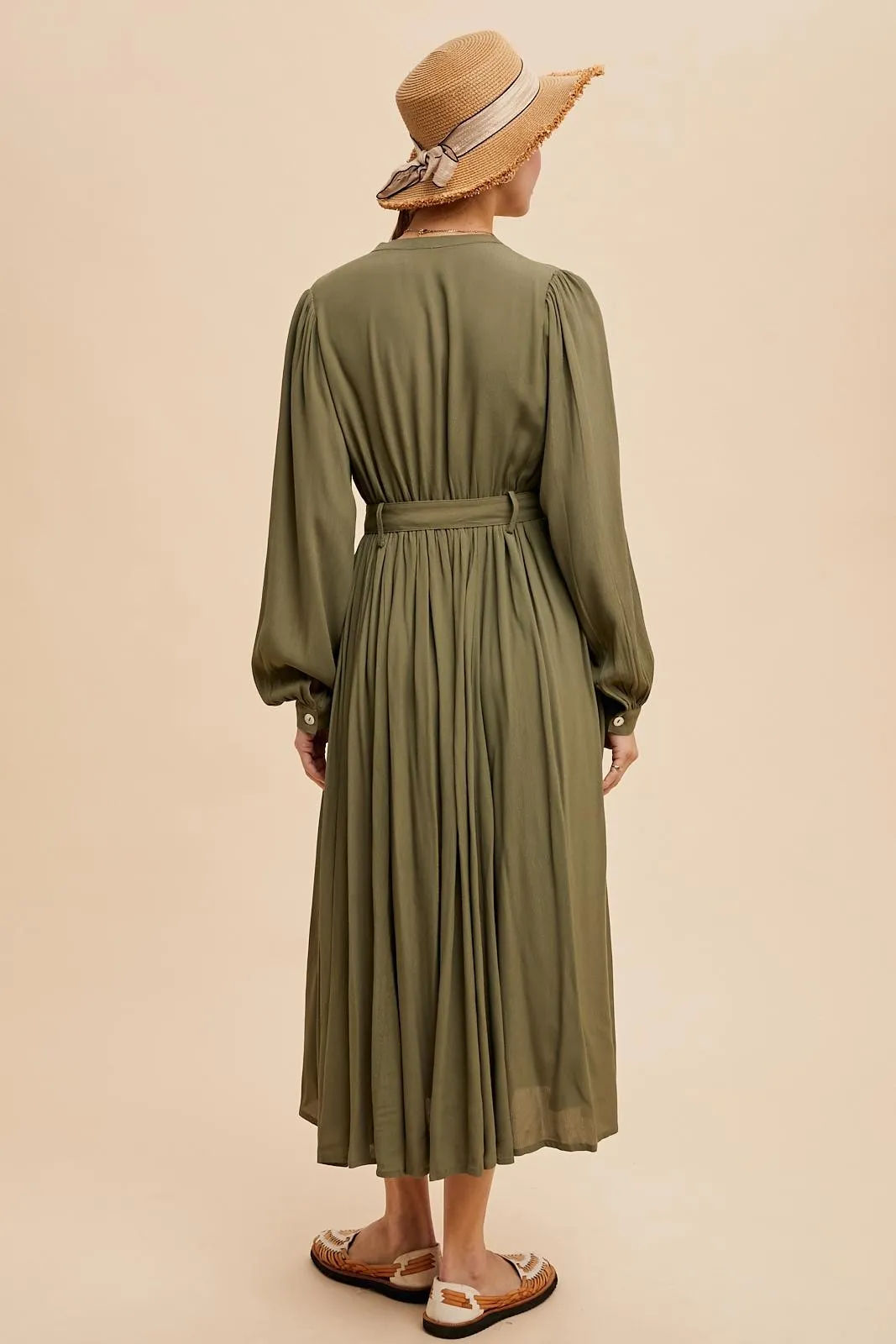 Olive Belted Long Sleeve Maxi Dress sold by Pinkblush product image thumbnail 4