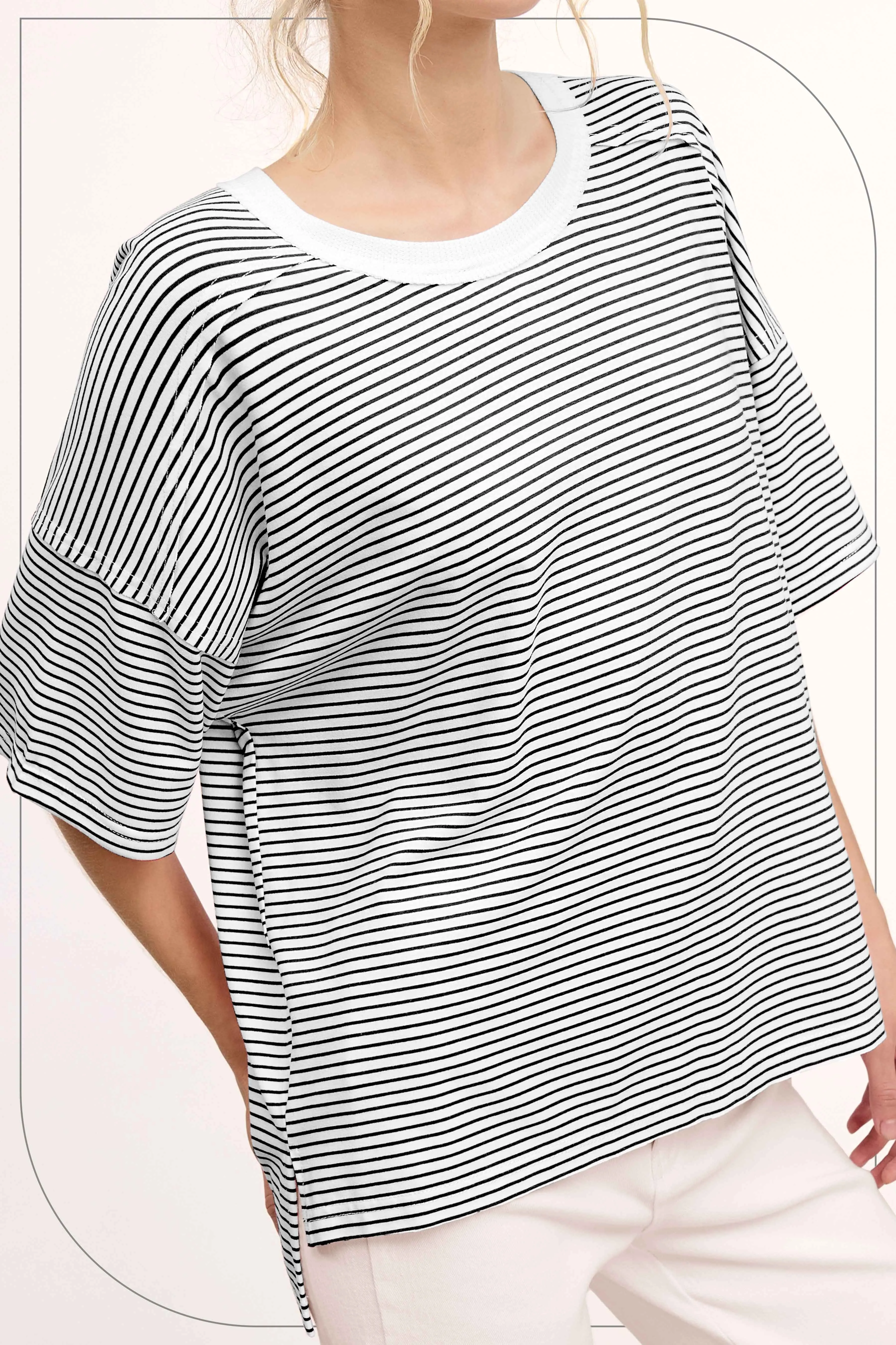 Black Striped Drop Shoulder Short Sleeve Top sold by Pinkblush product image thumbnail 2