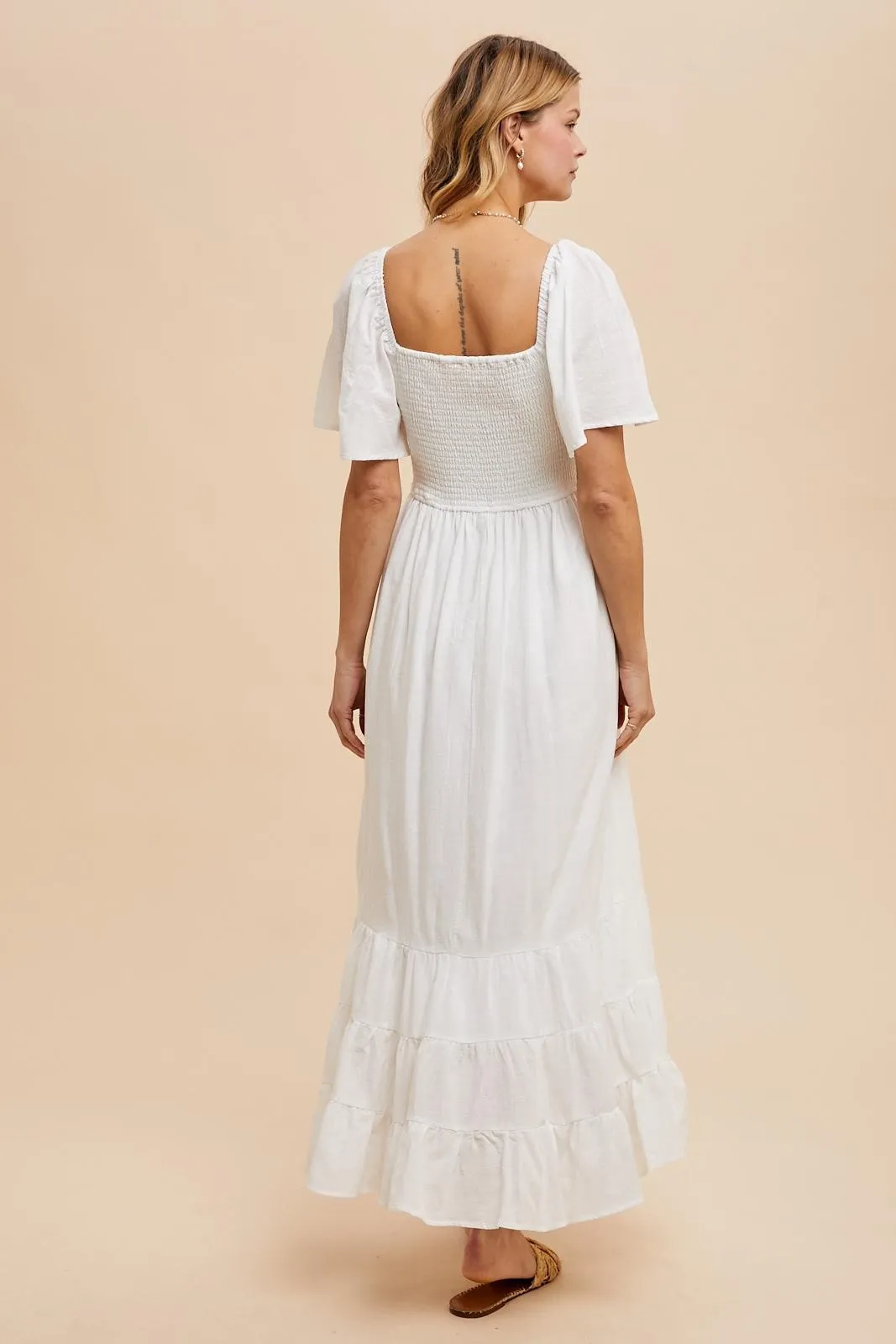 Ivory Smocked Cotton Flutter Sleeve Maxi Dress sold by Pinkblush product image thumbnail 4