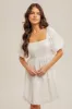 White Chiffon Jacquard Print Square Neck Bubble Dress sold by Pinkblush