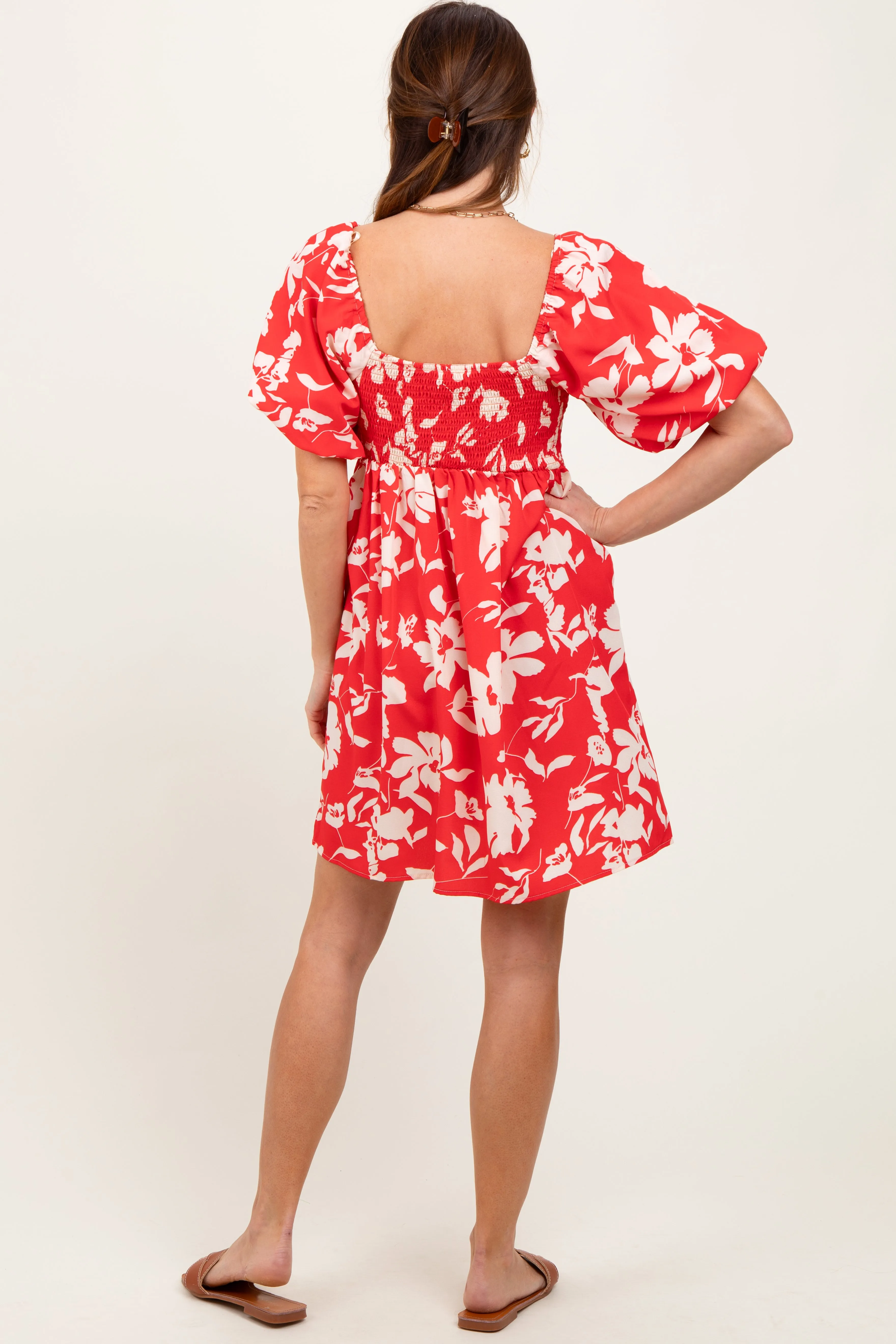 Red Floral Puff Sleeve Mini Dress sold by Pinkblush product image thumbnail 4