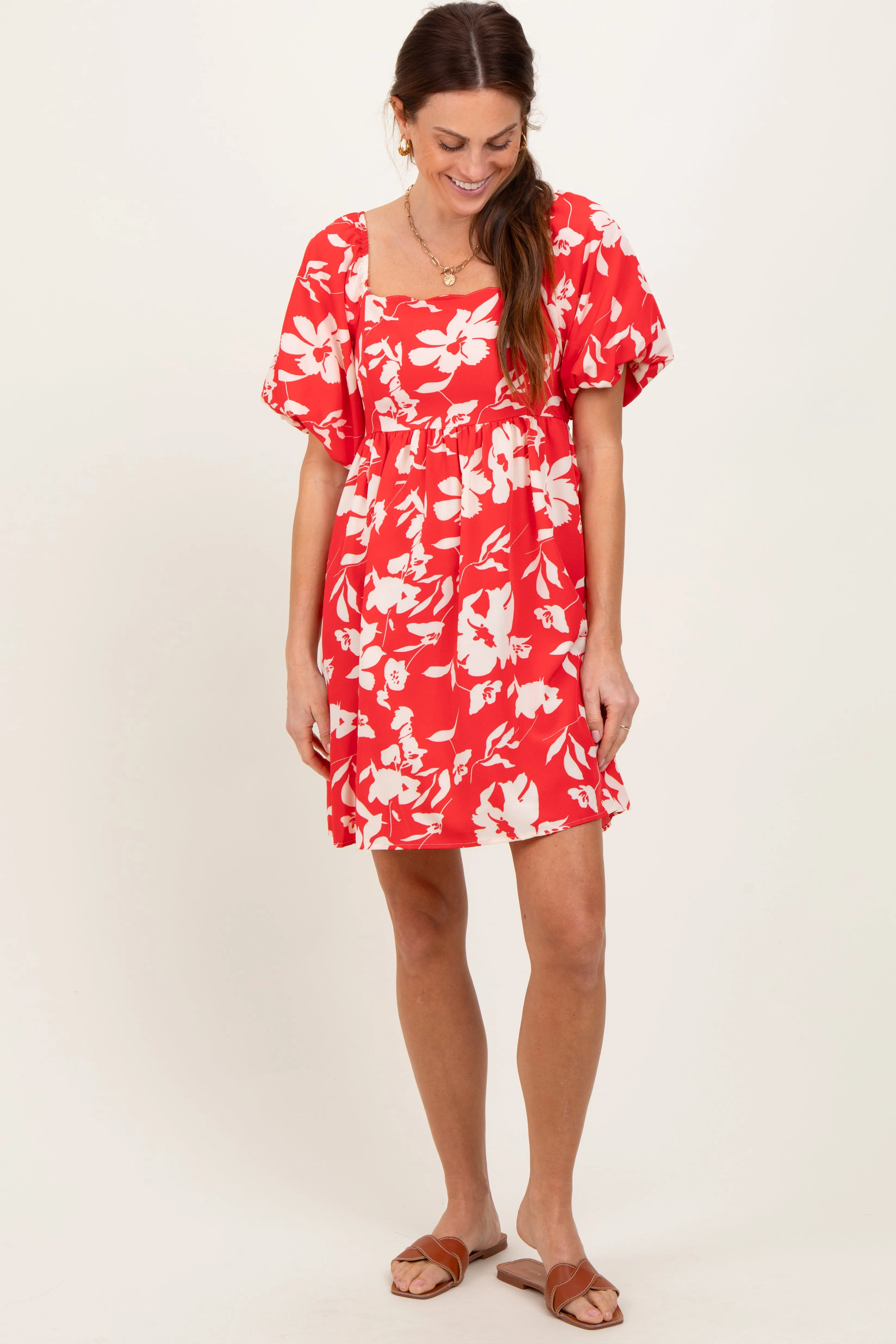 Red Floral Puff Sleeve Mini Dress sold by Pinkblush product image thumbnail 2