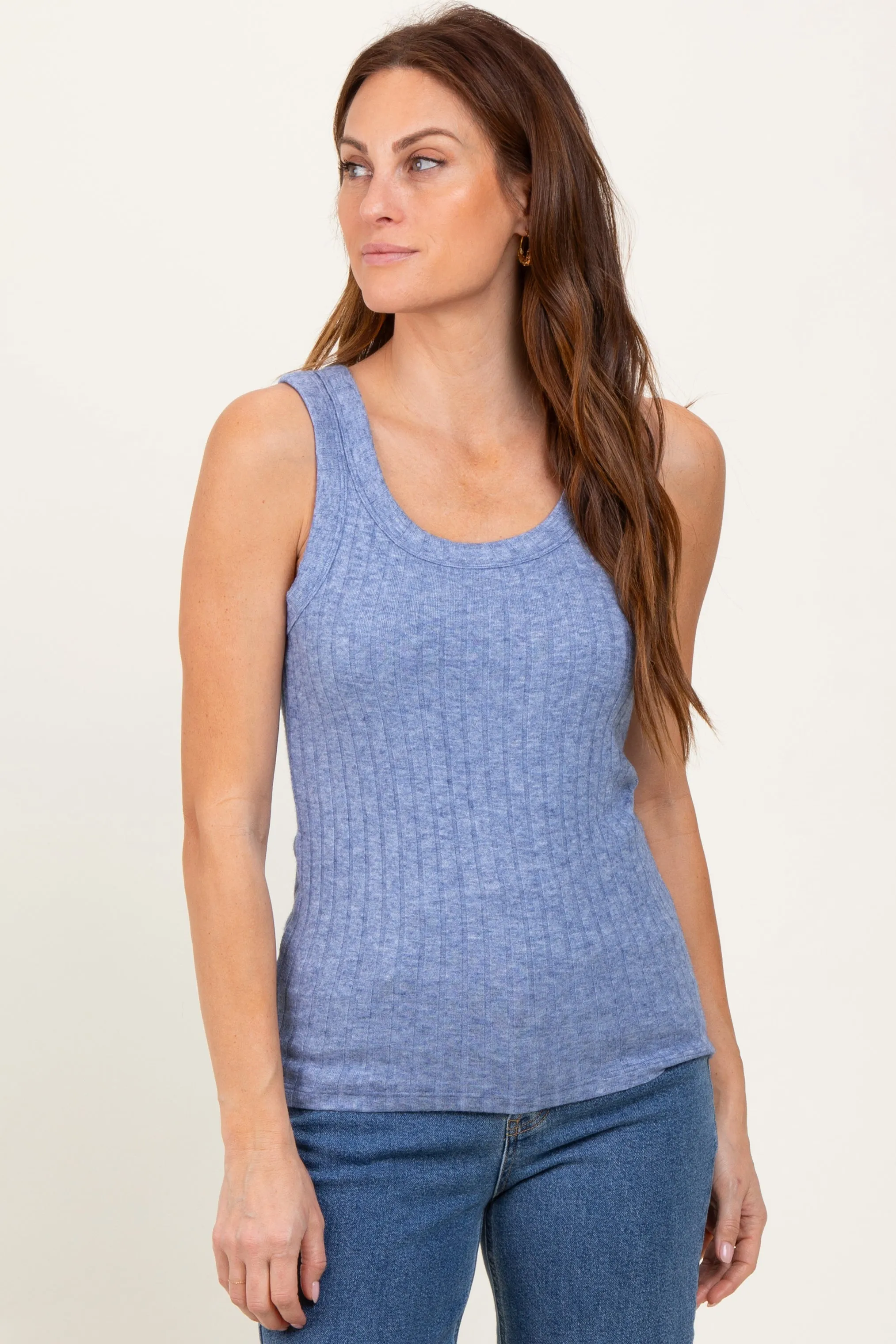 Blue Melange Ribbed Fitted Tank Top sold by Pinkblush product image thumbnail 2