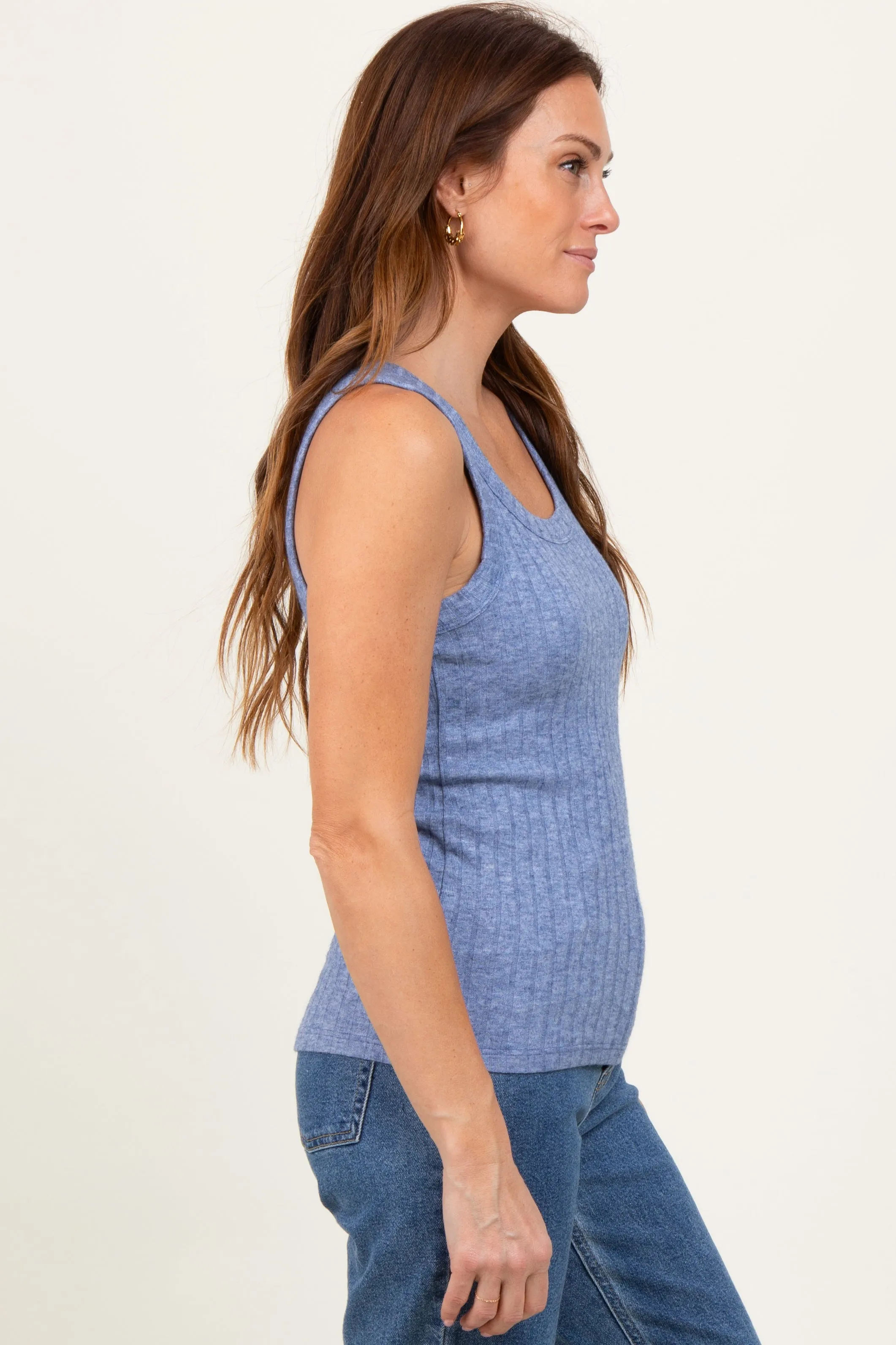 Blue Melange Ribbed Fitted Tank Top sold by Pinkblush product image thumbnail 3