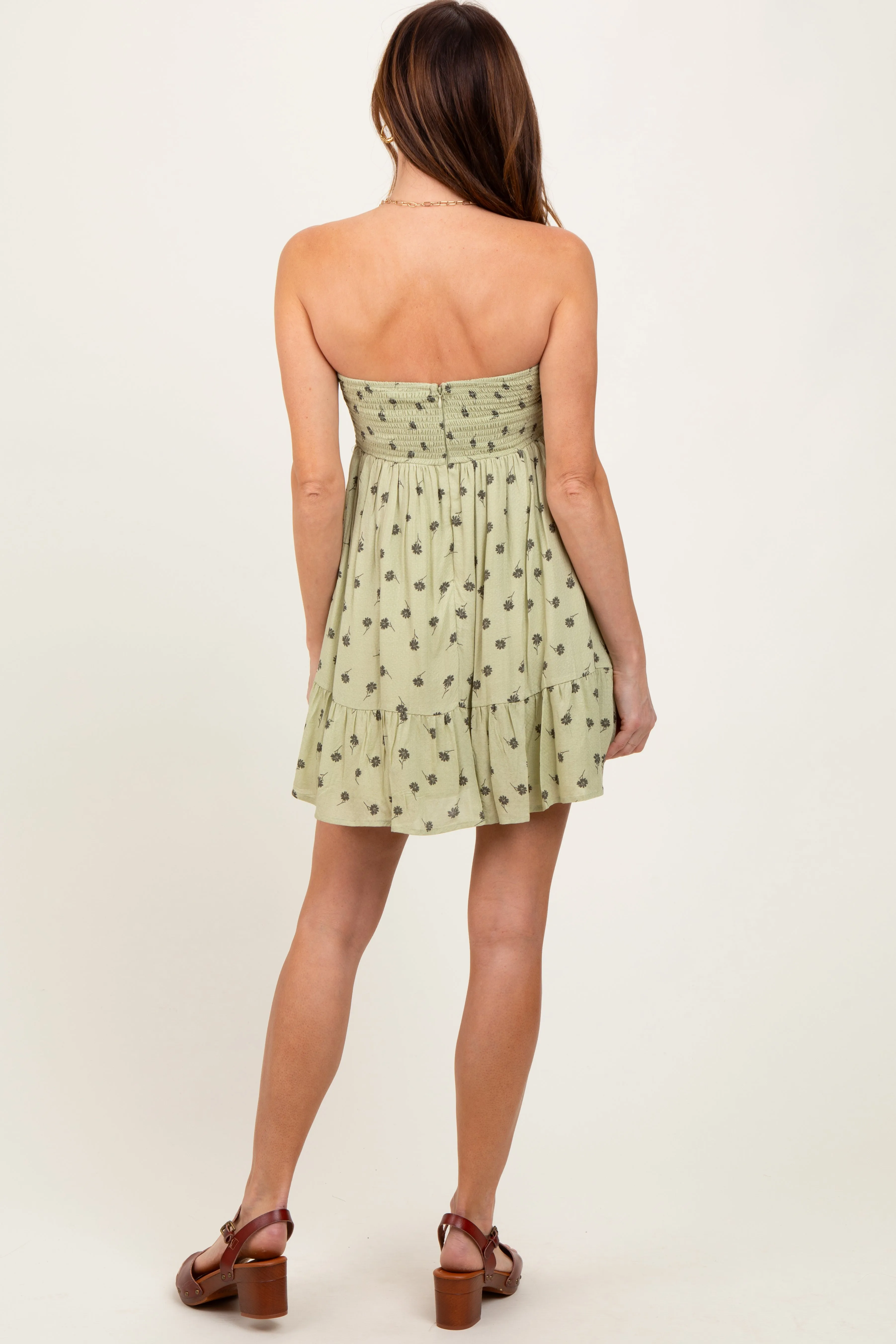 Mint Green Floral Strapless Front Tie Mini Dress sold by Pinkblush product image thumbnail 4