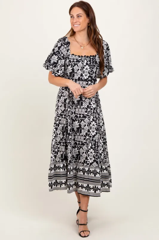 Black Floral Scallop Trim Midi Dress sold by Pinkblush