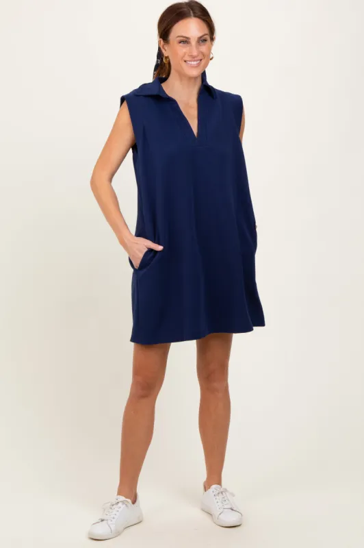 Navy Sleeveless Polo Mini Dress sold by Pinkblush
