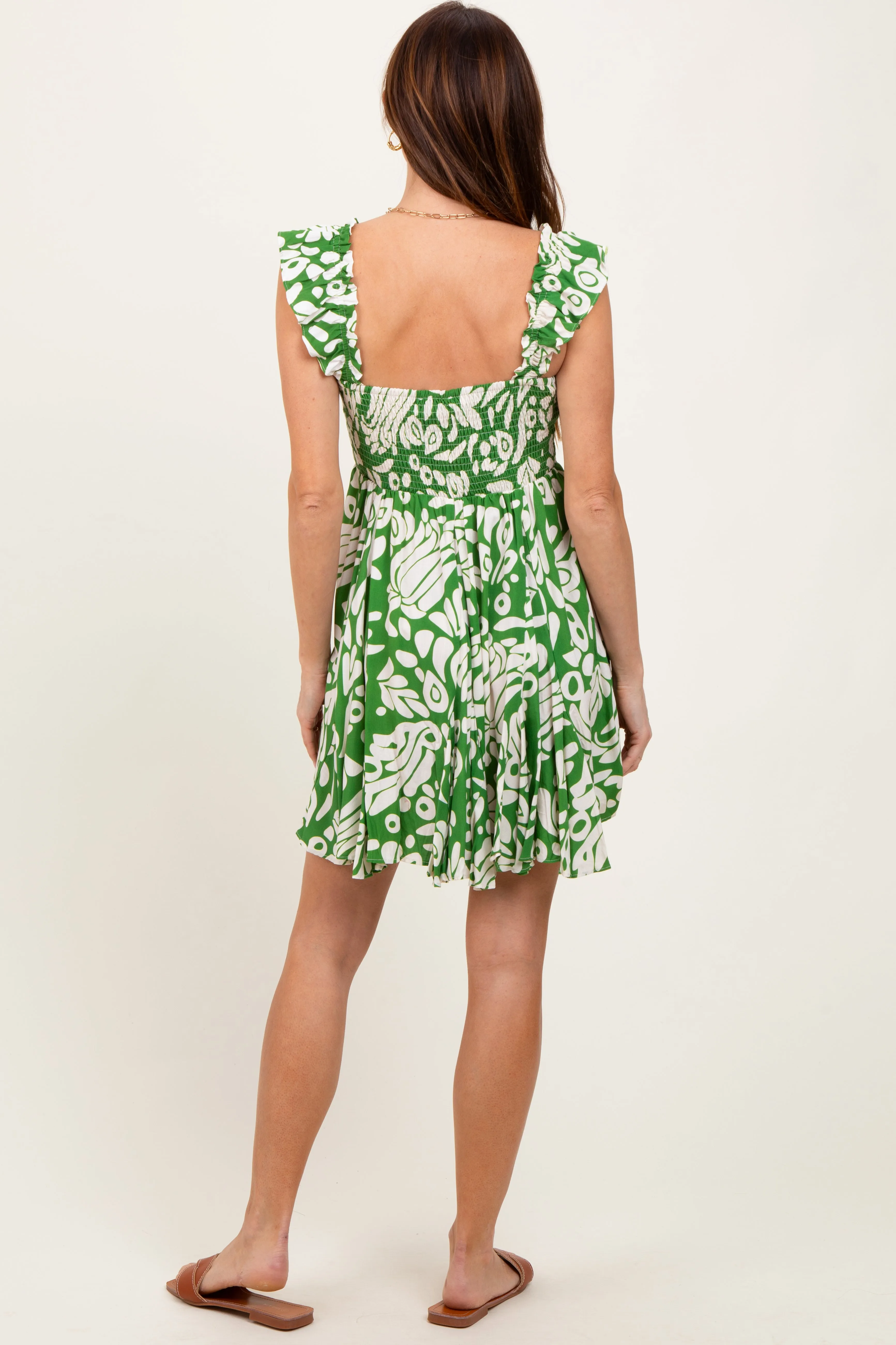 Green Printed Smocked Ruffle Strap Dress sold by Pinkblush product image thumbnail 4