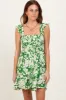 Green Printed Smocked Ruffle Strap Dress sold by Pinkblush