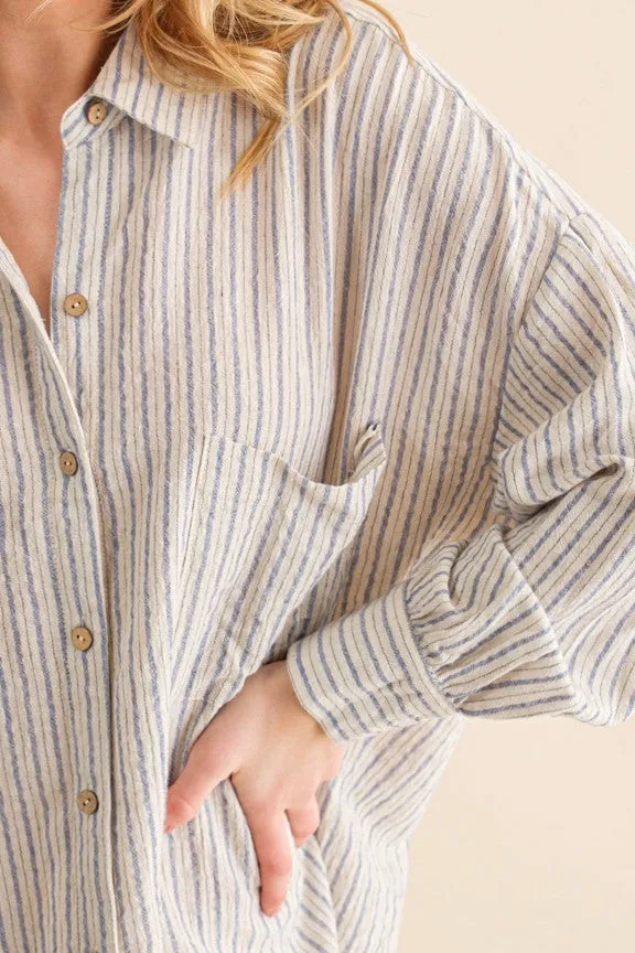 Blue Stripe Oversized Button Down Shirt sold by Pinkblush product image thumbnail 3