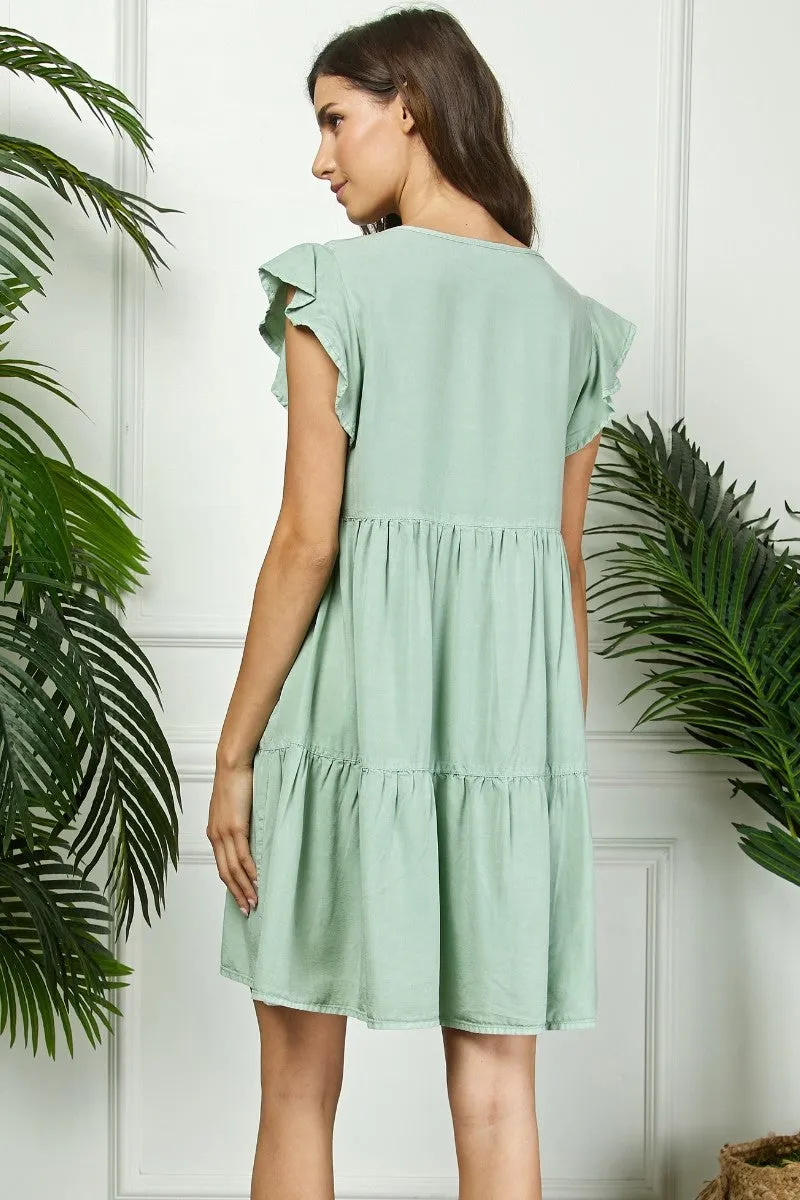 Light Olive Flutter Sleeve Tiered Dress sold by Pinkblush product image thumbnail 3