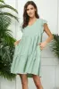 Light Olive Flutter Sleeve Tiered Dress sold by Pinkblush