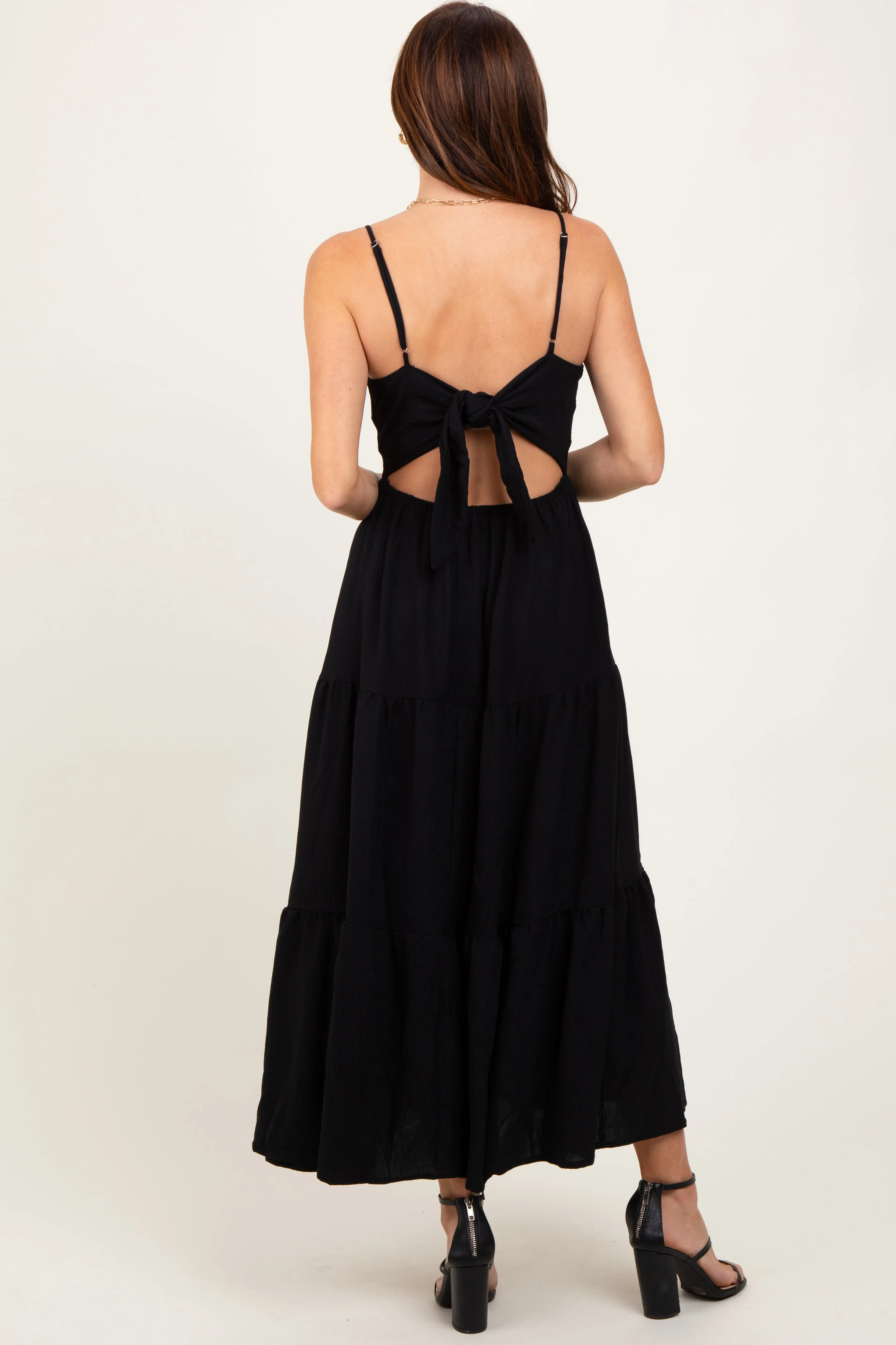 Black Tiered Cutout Tie Back Midi Dress sold by Pinkblush product image thumbnail 4