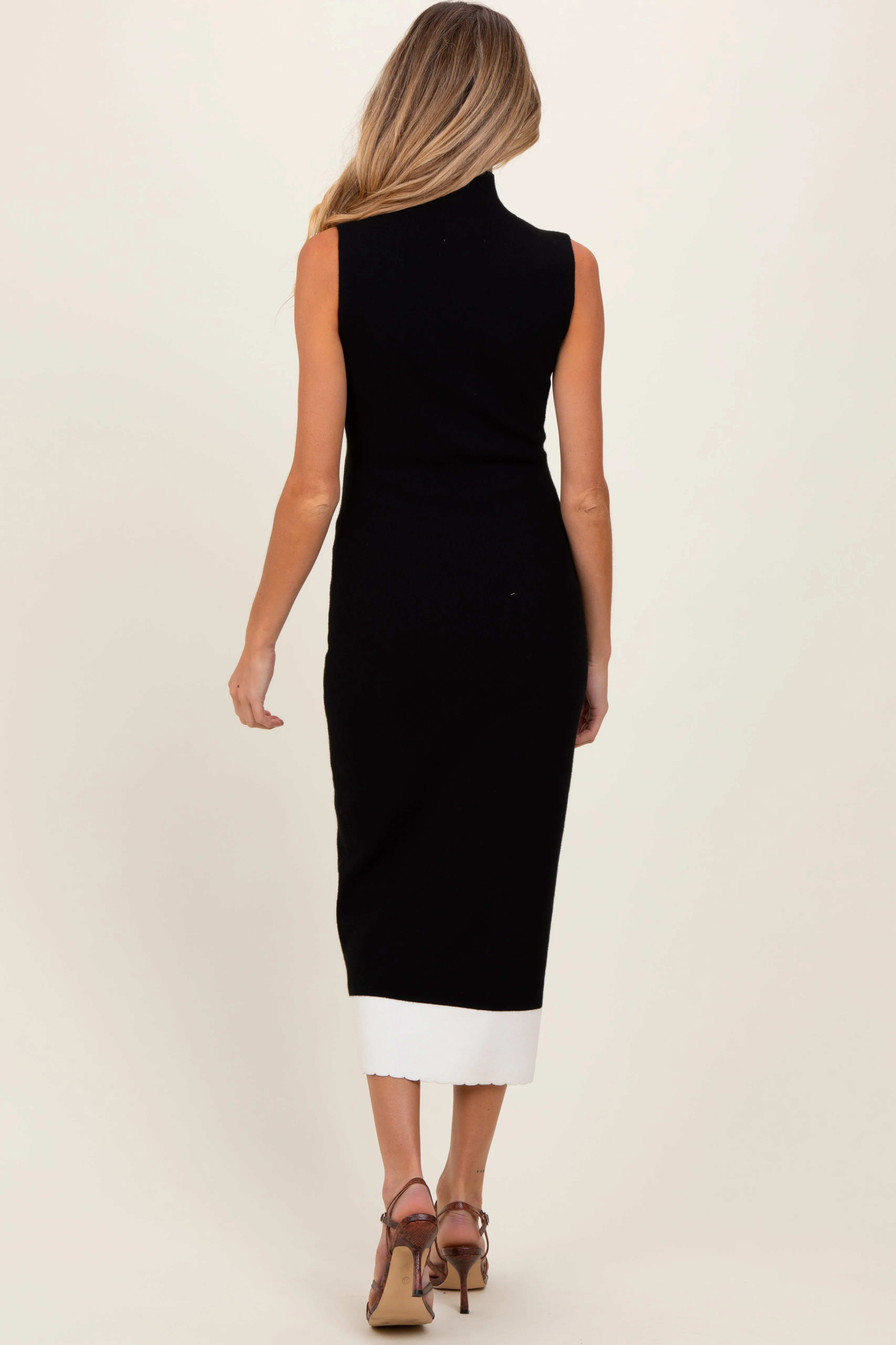 Black Knit Contrast Hem Mock Neck Sleeveless Maternity Midi Dress sold by Pinkblush product image thumbnail 4