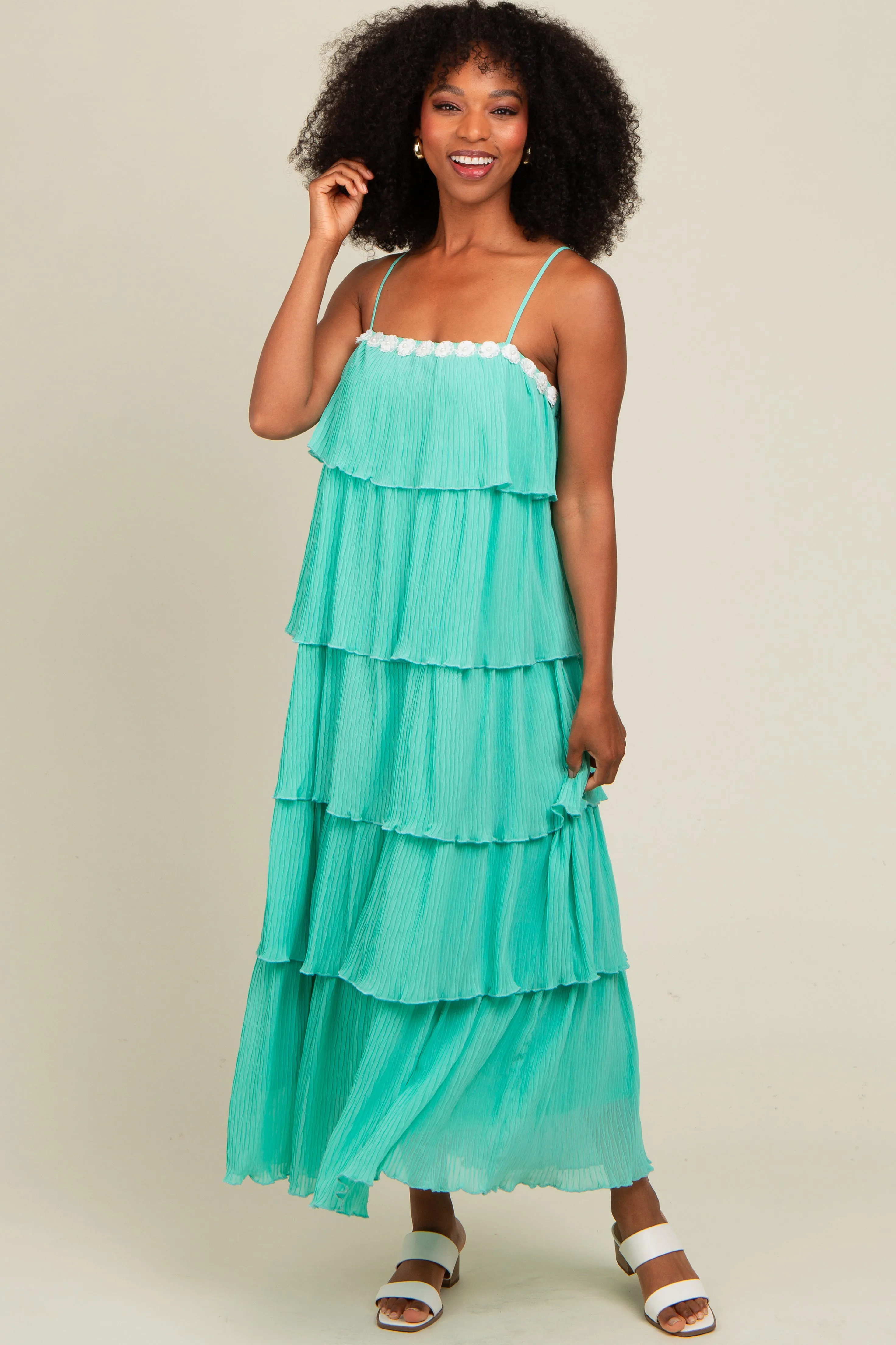 Aqua Ruffle Tiered Maternity Maxi Dress sold by Pinkblush product image thumbnail 3
