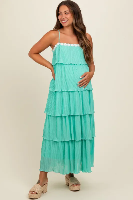 Aqua Ruffle Tiered Maternity Maxi Dress sold by Pinkblush