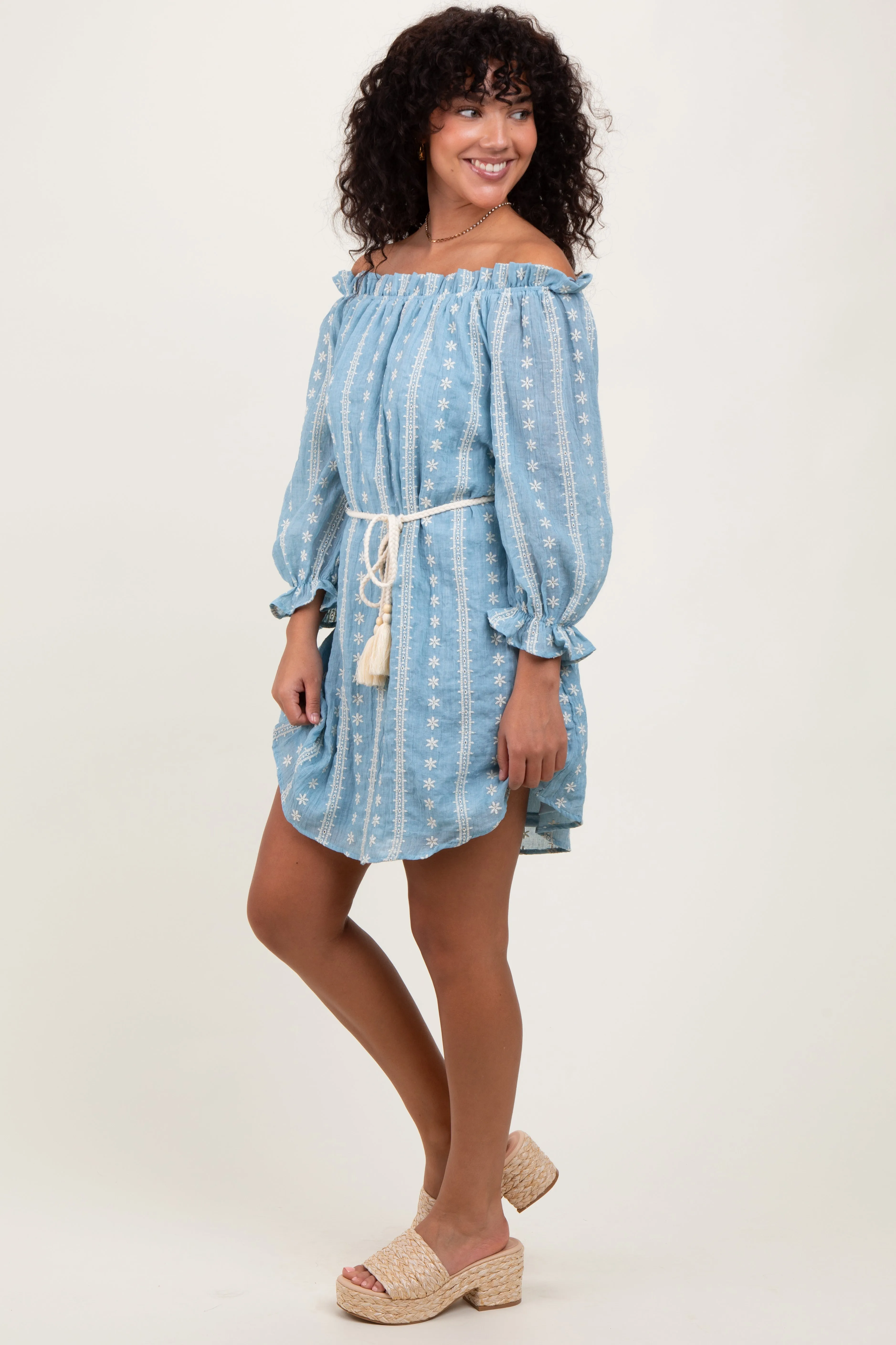 Light Blue Embroidered Off Shoulder Dress sold by Pinkblush product image thumbnail 2