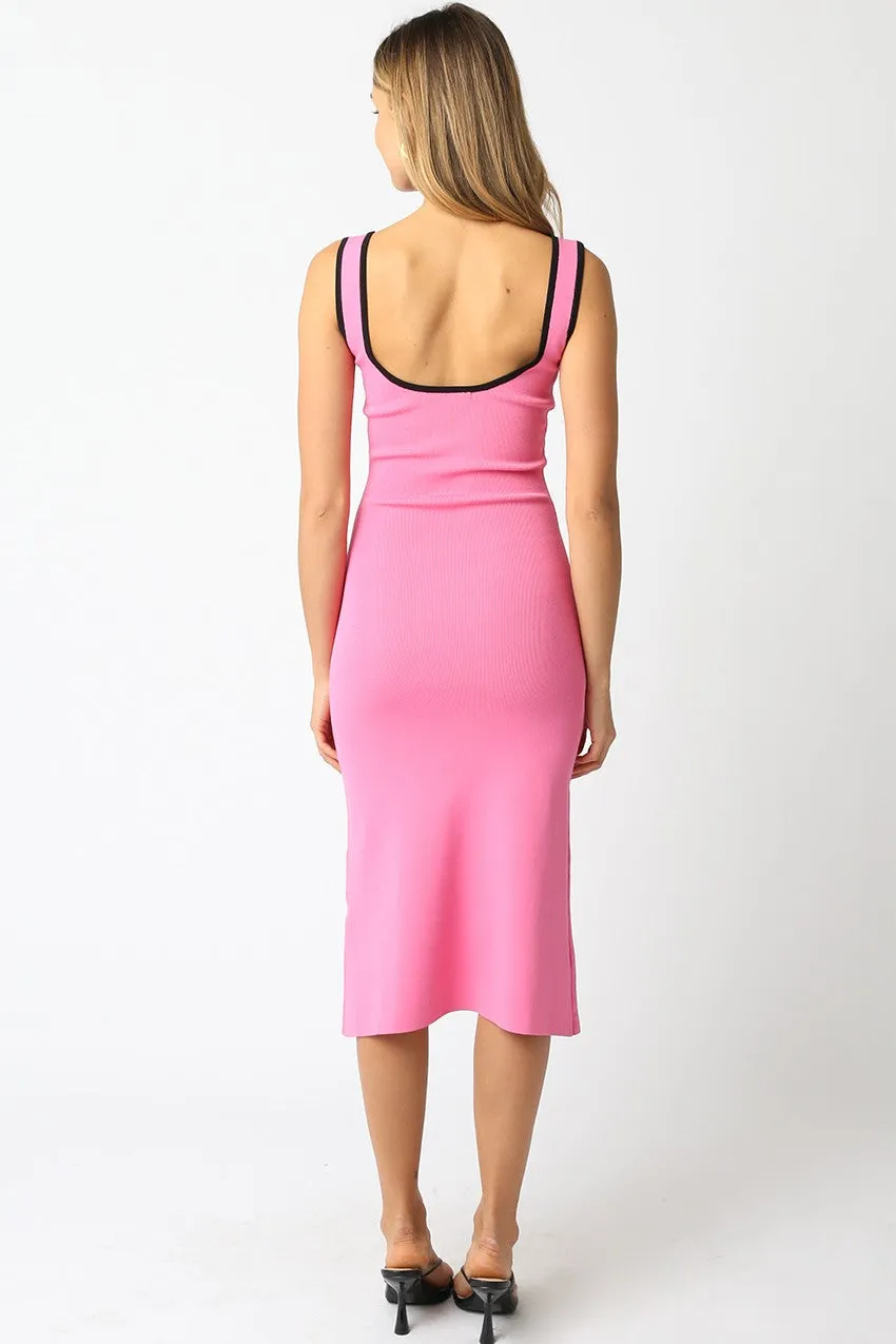Pink Knit Contrast Trim Square Neck Midi Dress sold by Pinkblush product image thumbnail 2