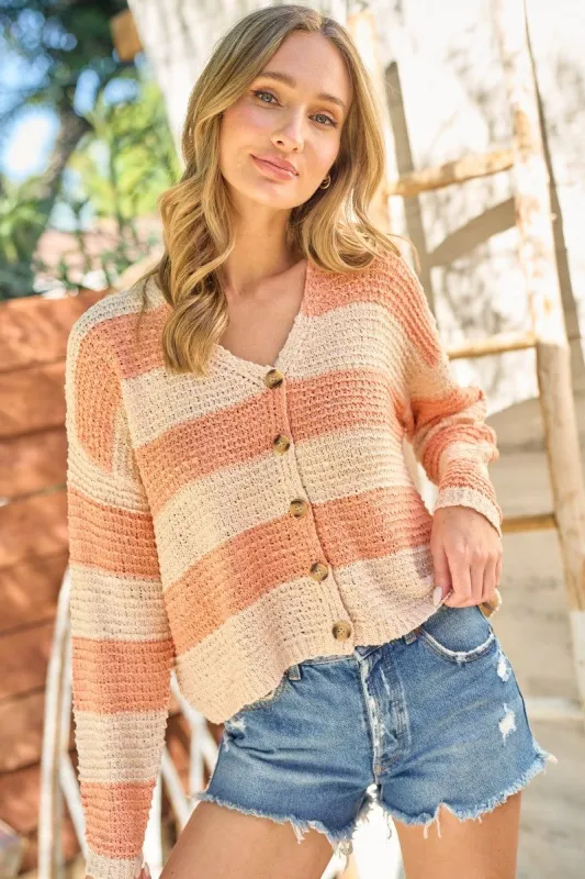 Orange Cream Striped Knit Cardigan Top sold by Pinkblush