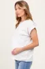 Cream Rolled Short Sleeve Maternity Tee sold by Pinkblush