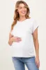 Cream Rolled Short Sleeve Maternity Tee sold by Pinkblush