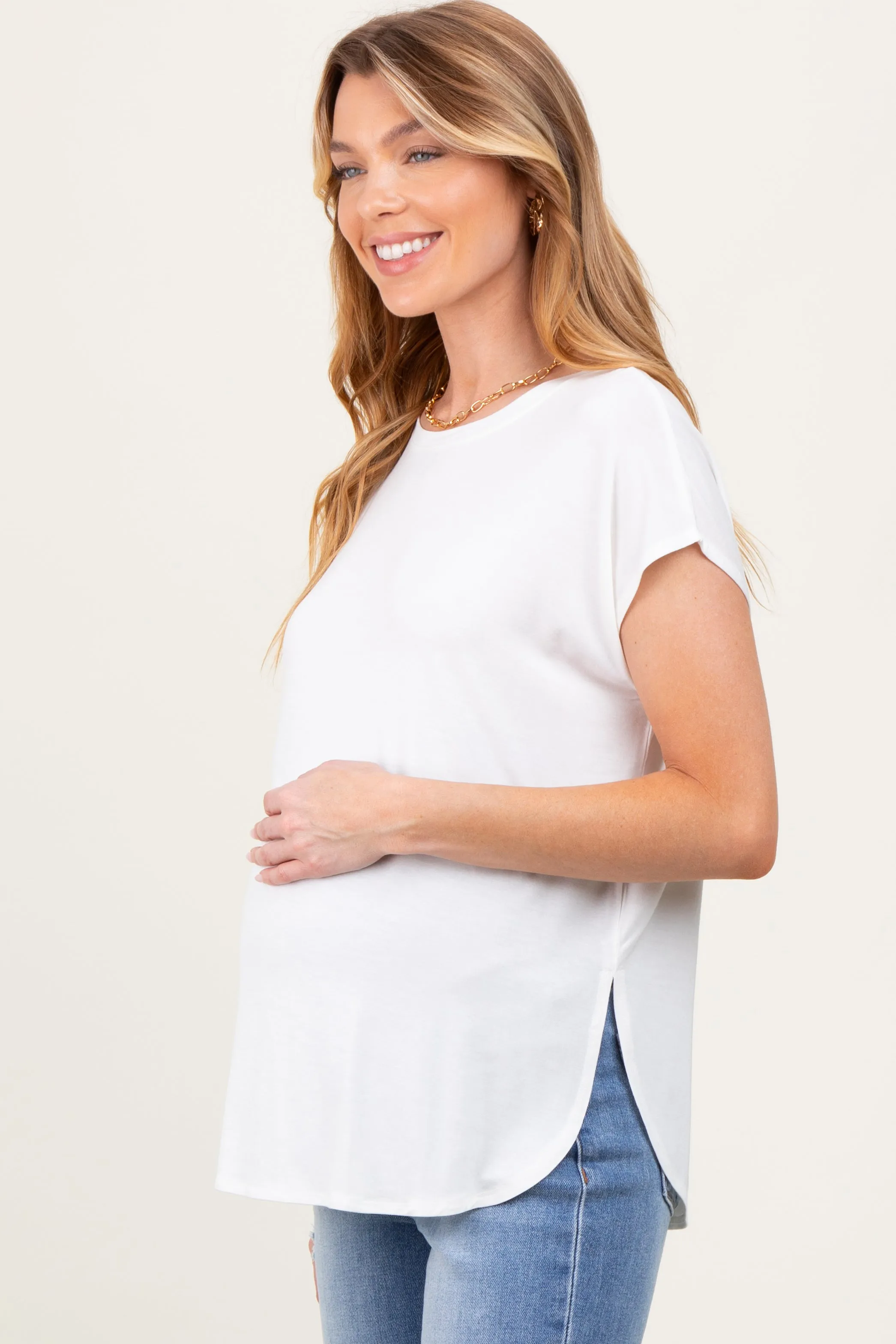 Ivory Dolman Sleeve Round Neck Maternity Top sold by Pinkblush product image thumbnail 3