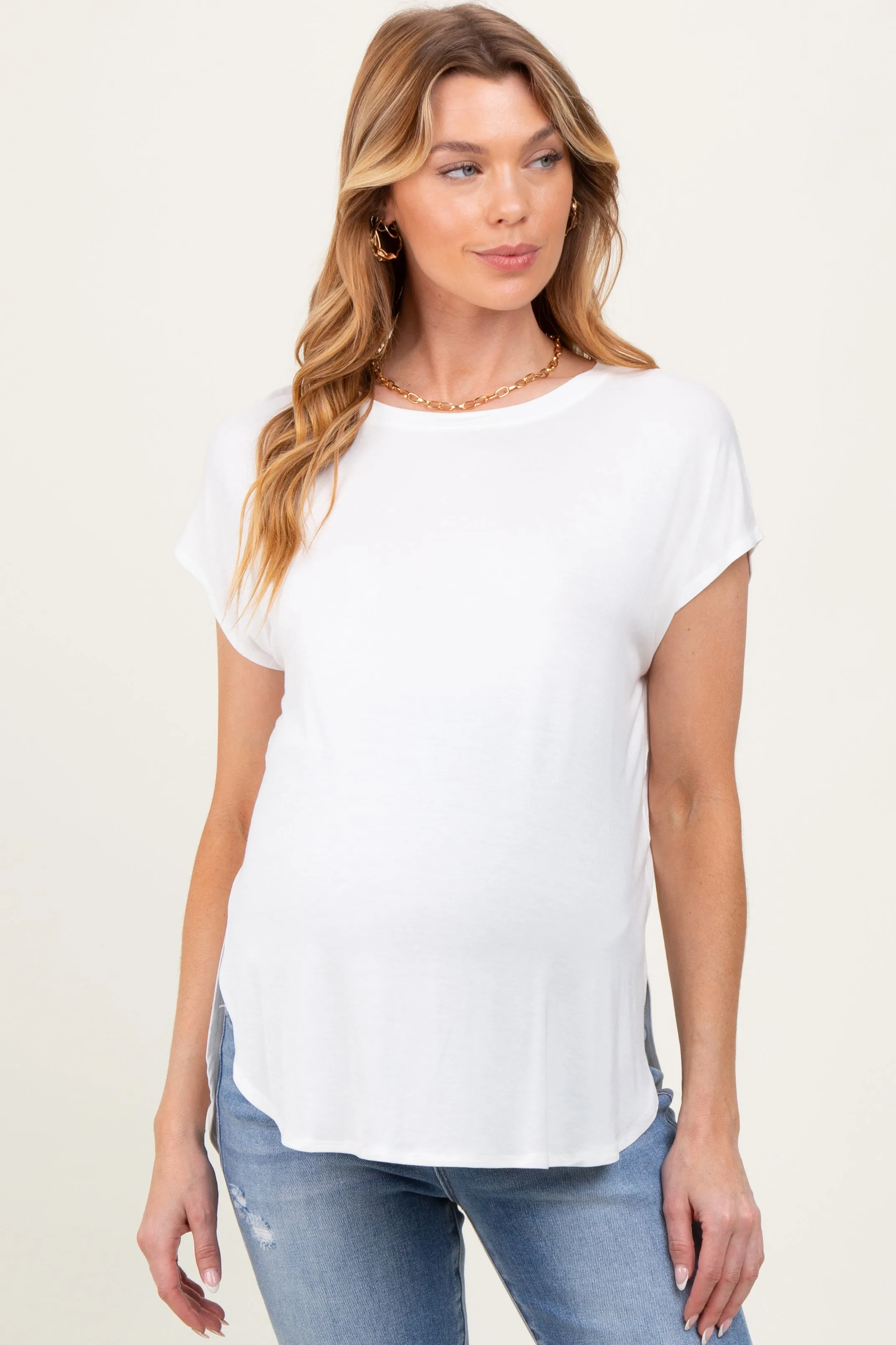 Ivory Dolman Sleeve Round Neck Maternity Top sold by Pinkblush
