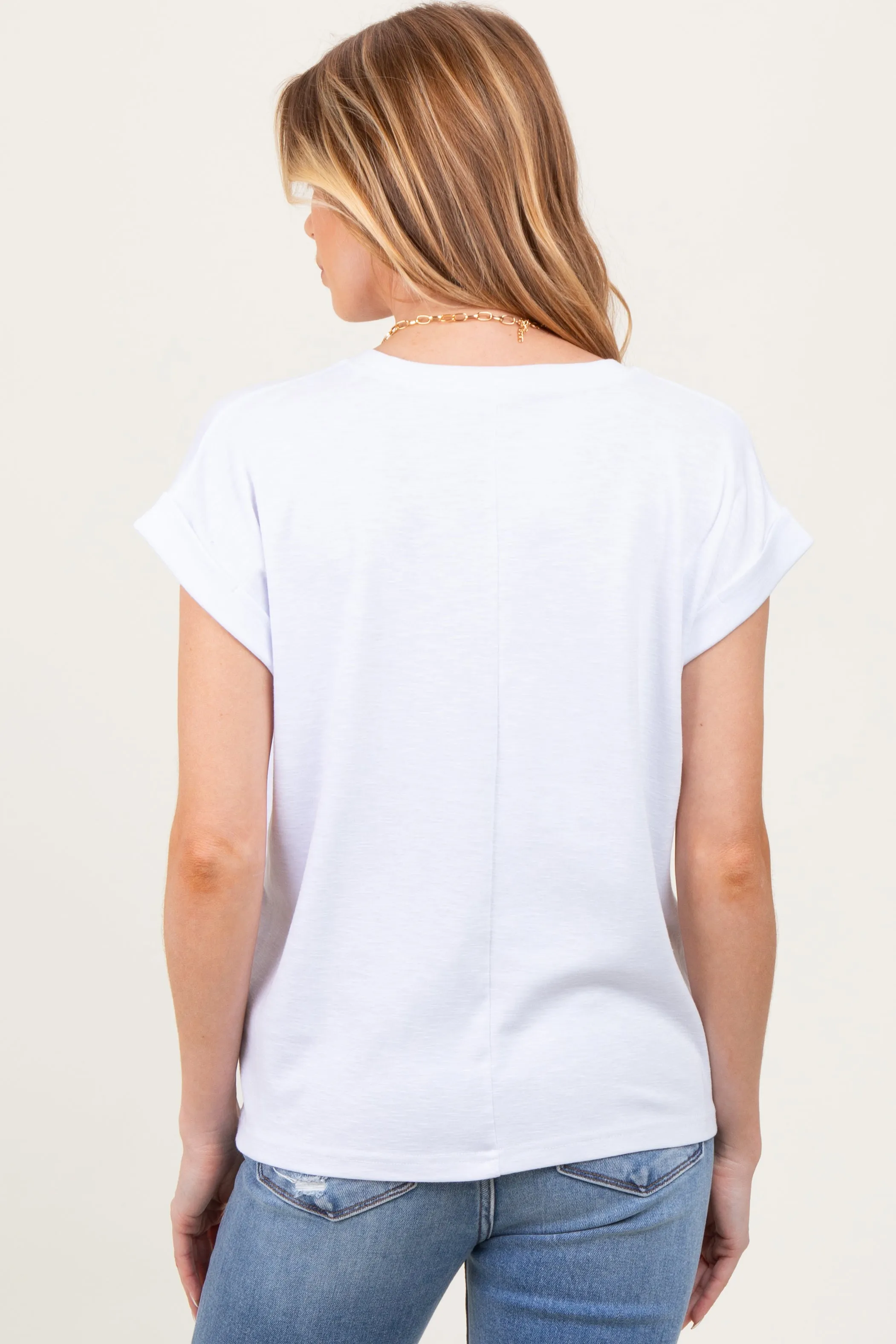 White Rolled Short Sleeve Maternity Tee sold by Pinkblush product image thumbnail 3