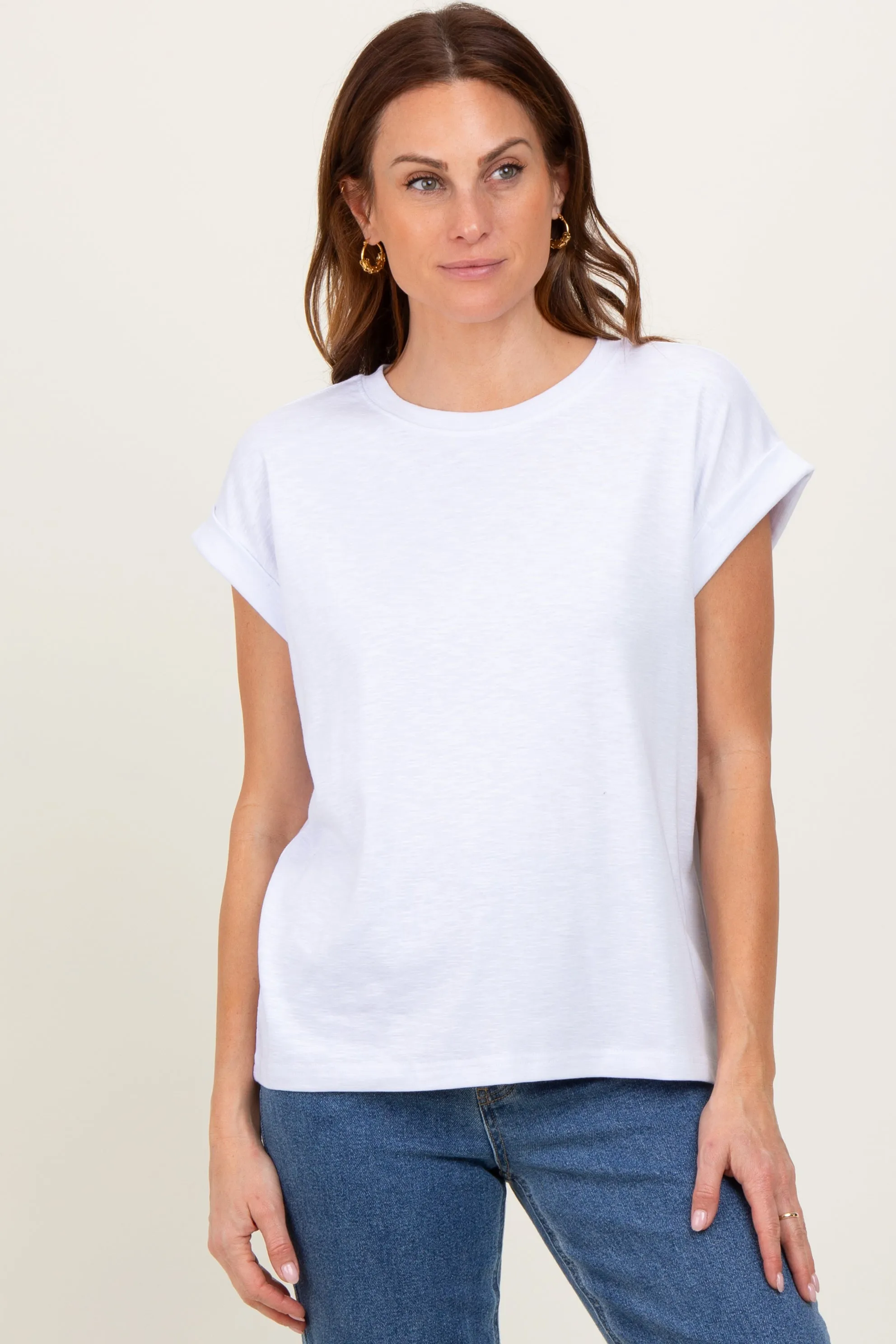 White Rolled Short Sleeve Maternity Tee sold by Pinkblush product image thumbnail 4