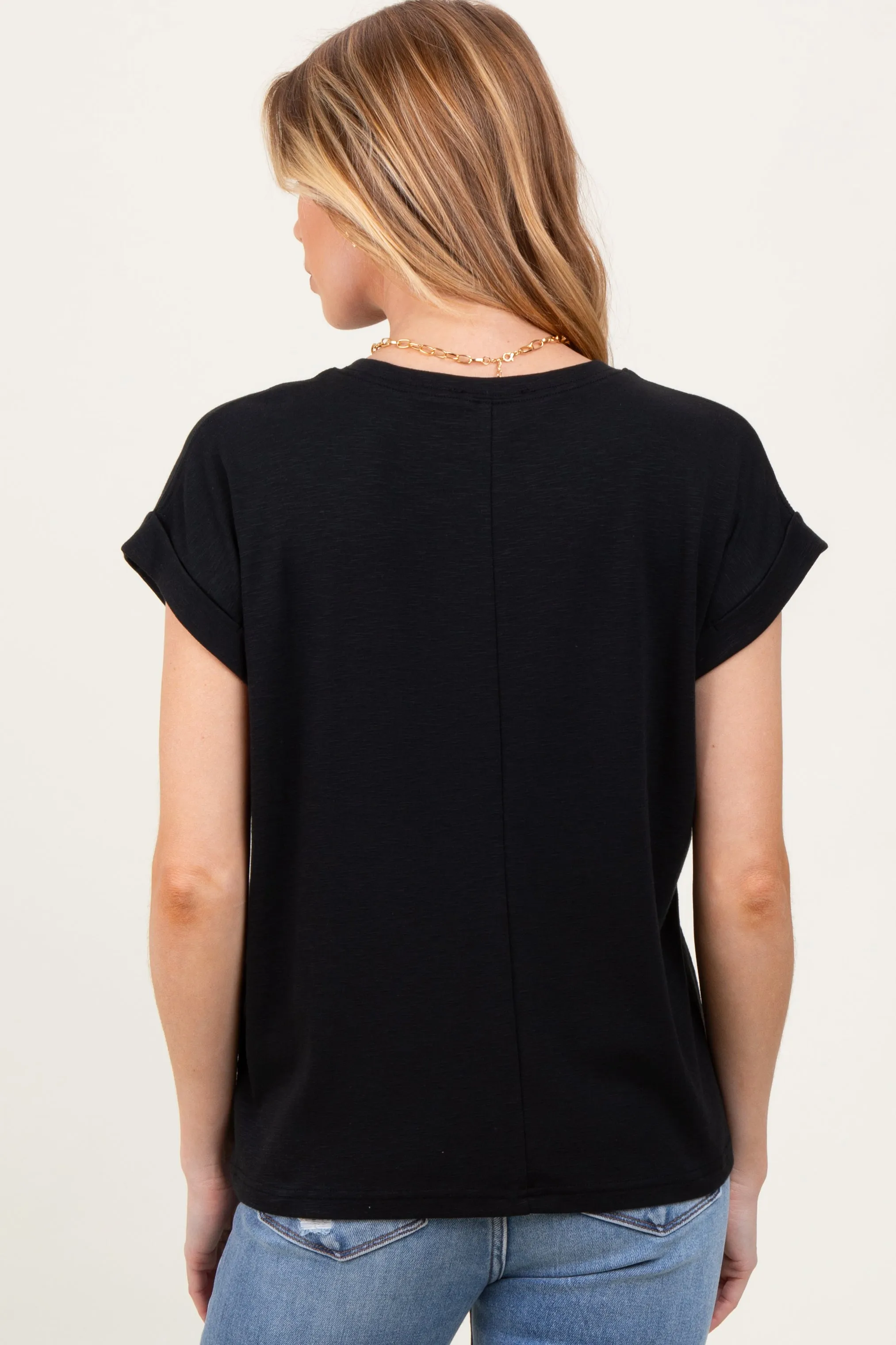 Black Rolled Short Sleeve Maternity Tee sold by Pinkblush product image thumbnail 3