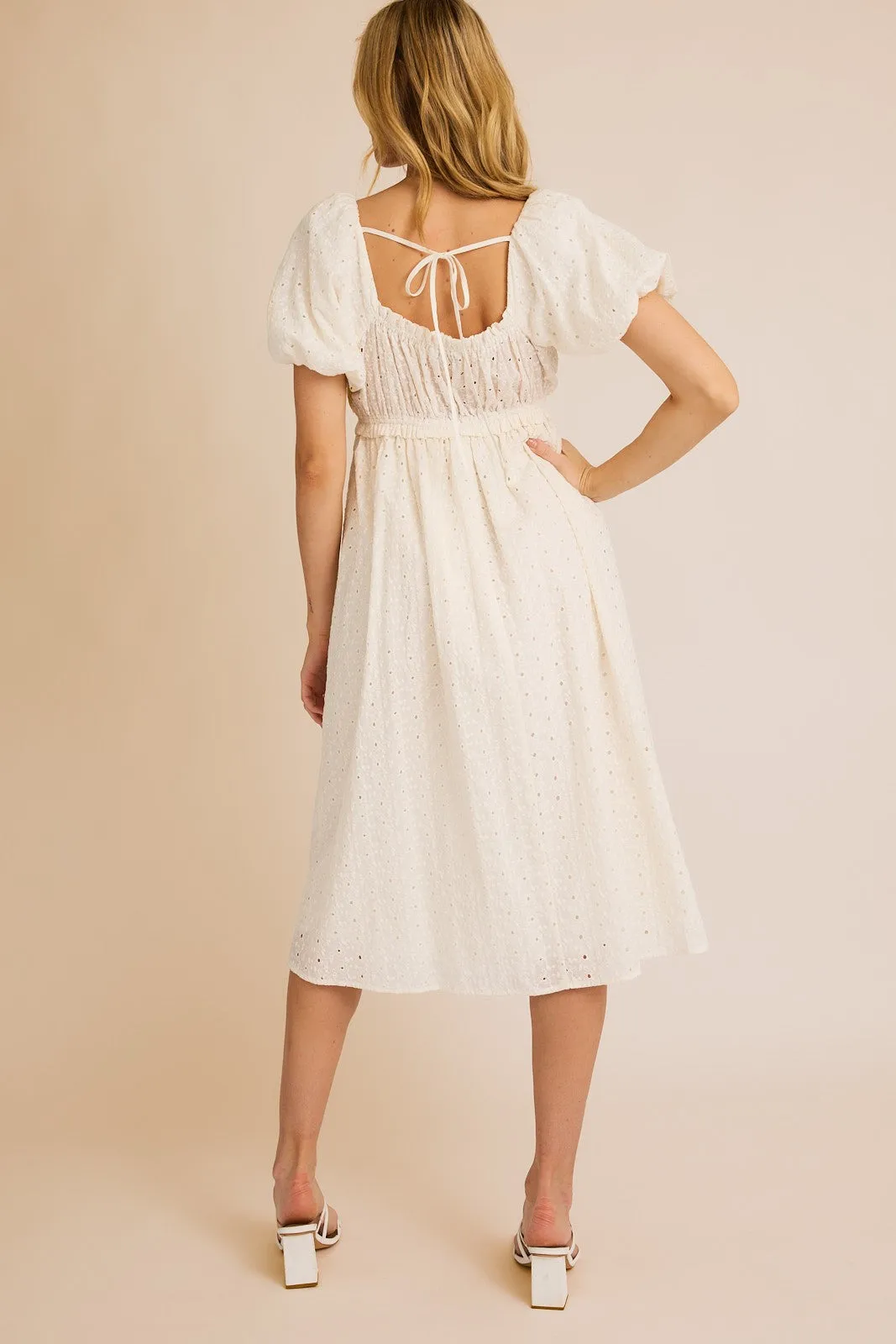 White Eyelet Lace Puff Sleeve Midi Dress sold by Pinkblush product image thumbnail 4
