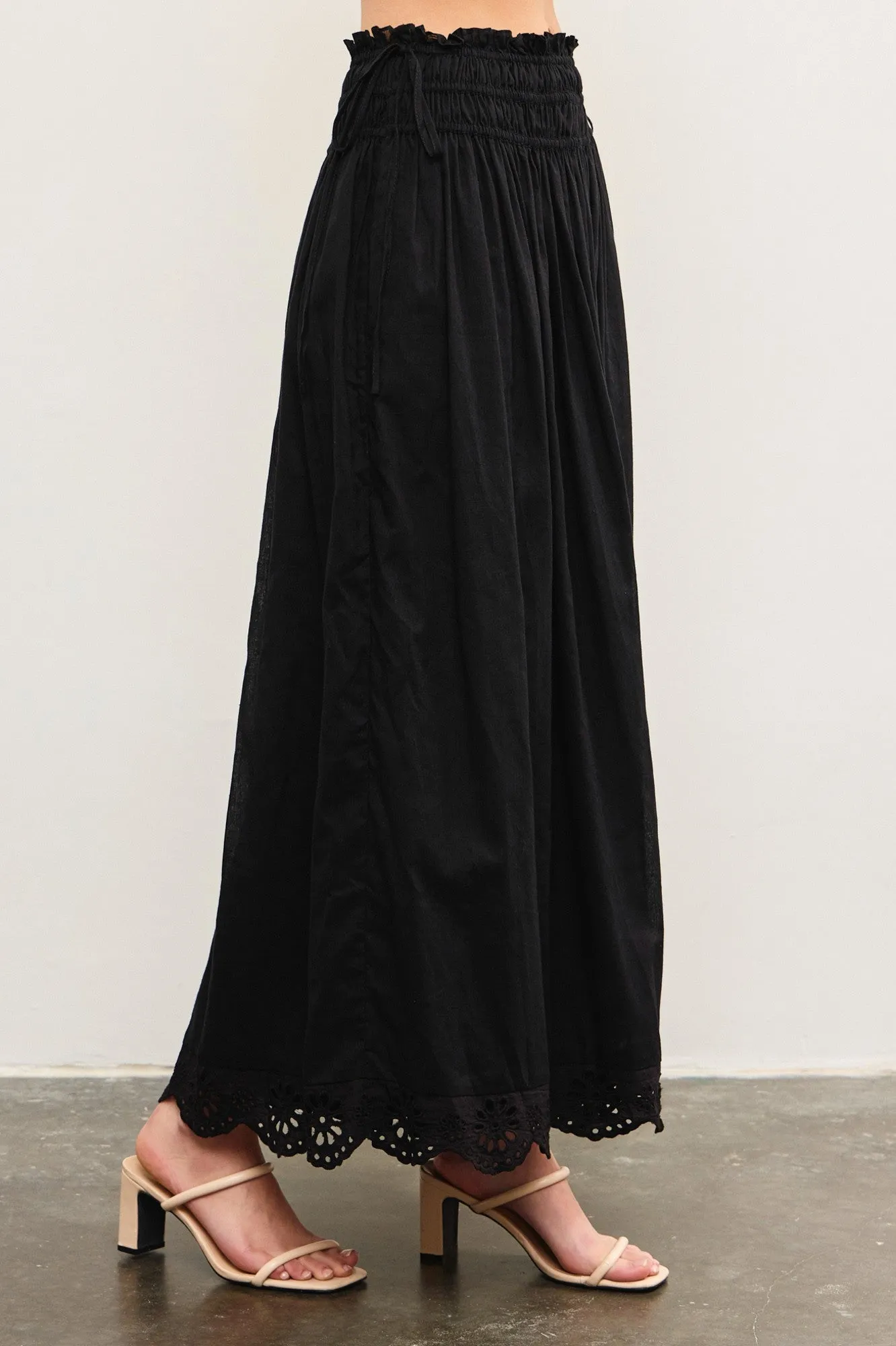 Black Smocked Waist Eyelet Lace Hem Maxi Skirt sold by Pinkblush product image thumbnail 3