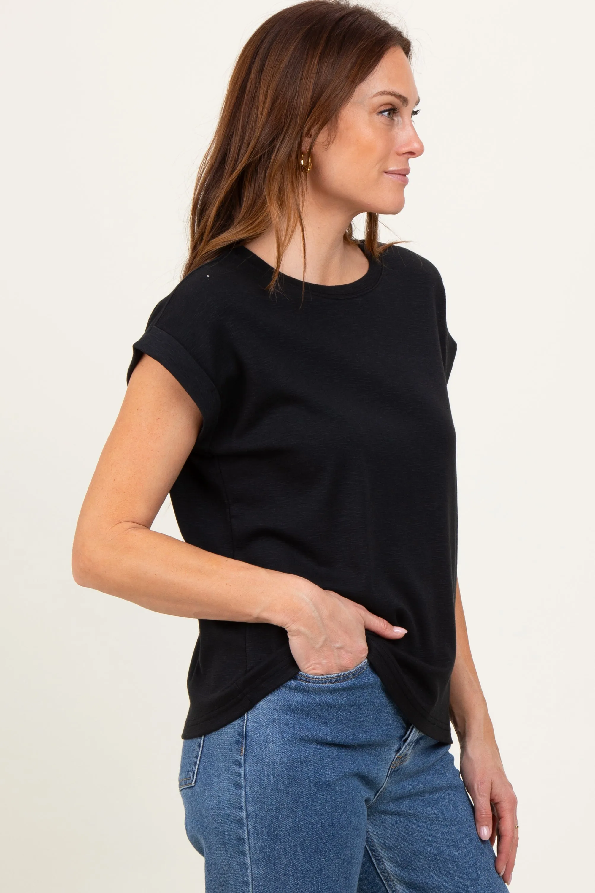 Black Rolled Short Sleeve Tee sold by Pinkblush product image thumbnail 3