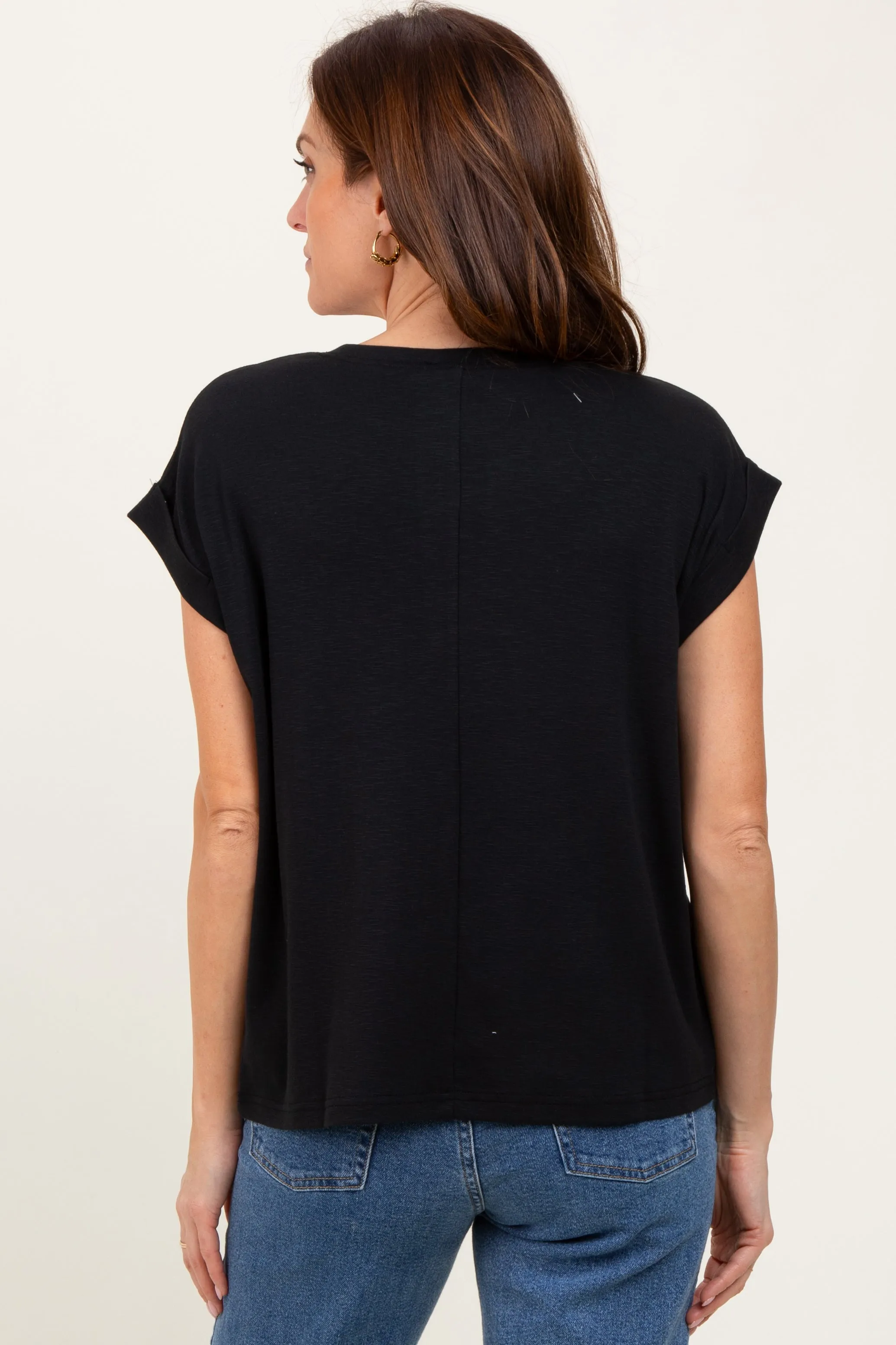 Black Rolled Short Sleeve Tee sold by Pinkblush product image thumbnail 4