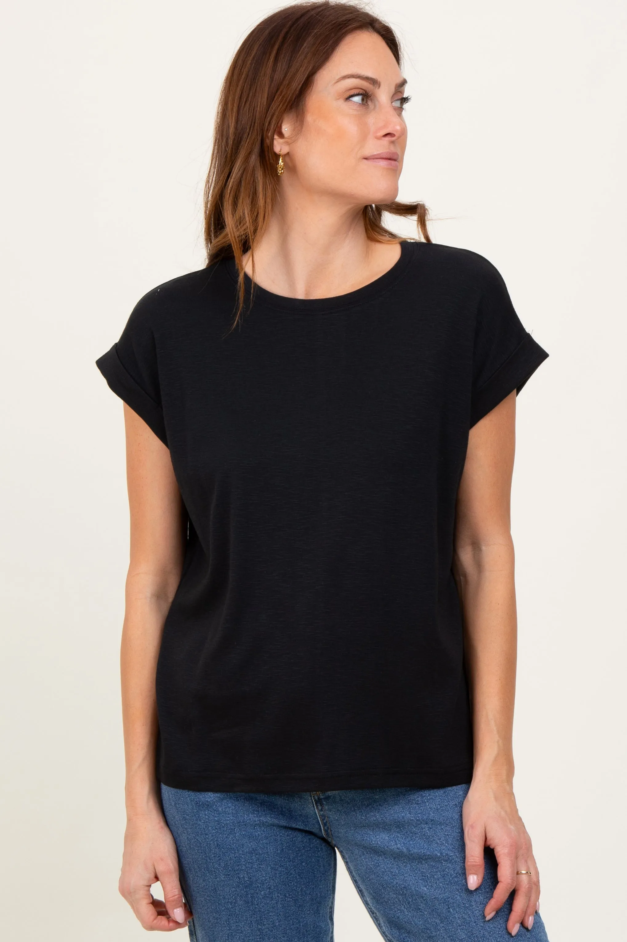 Black Rolled Short Sleeve Tee sold by Pinkblush product image thumbnail 2
